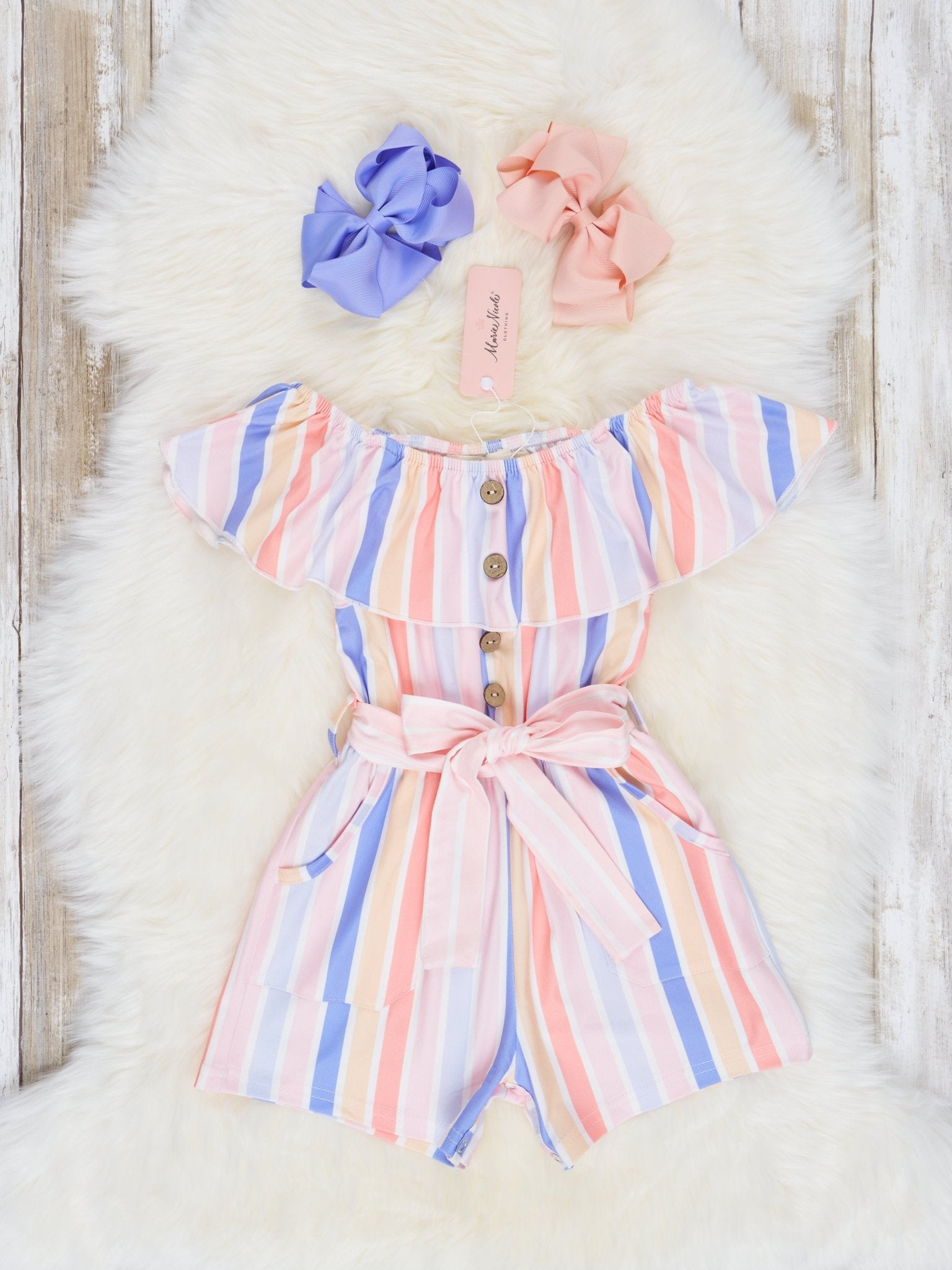 Striped Tie Ruffle Jumpsuit - Marie Nicole Clothing
