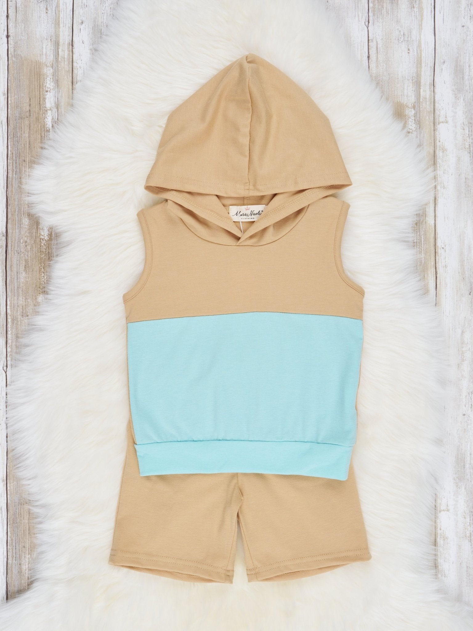 Tan & Blue Hoodie Outfit - Marie Nicole Clothing
