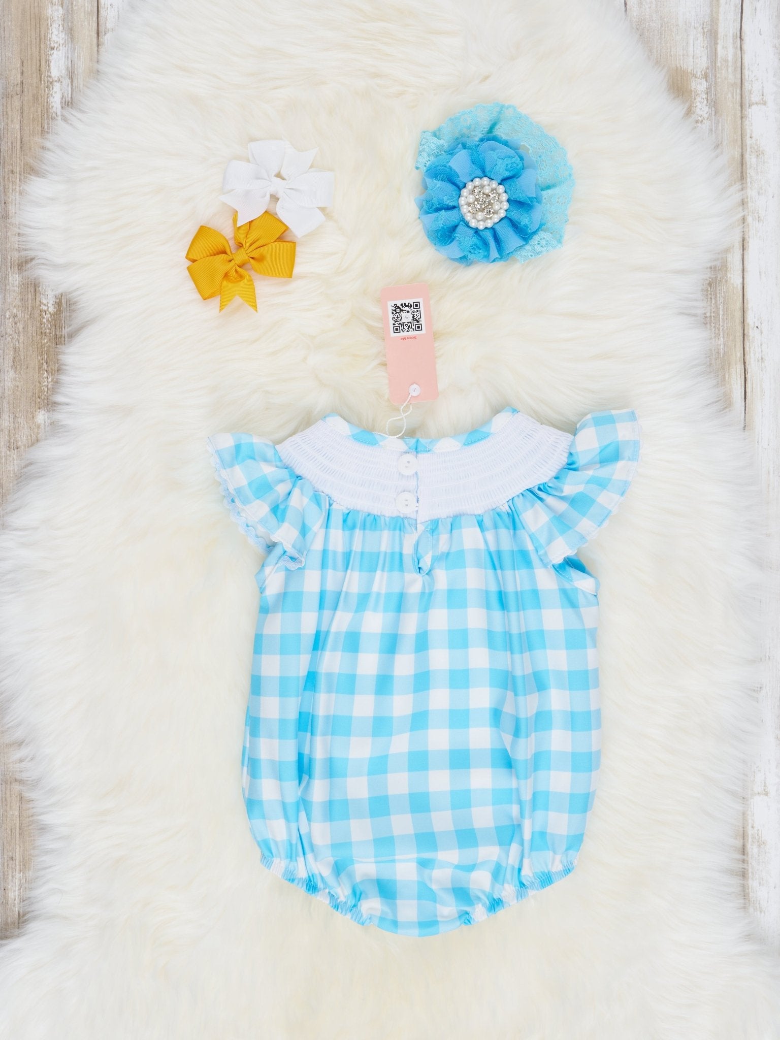 Gingham Smocked Daisy Bubble Romper - Marie Nicole Clothing