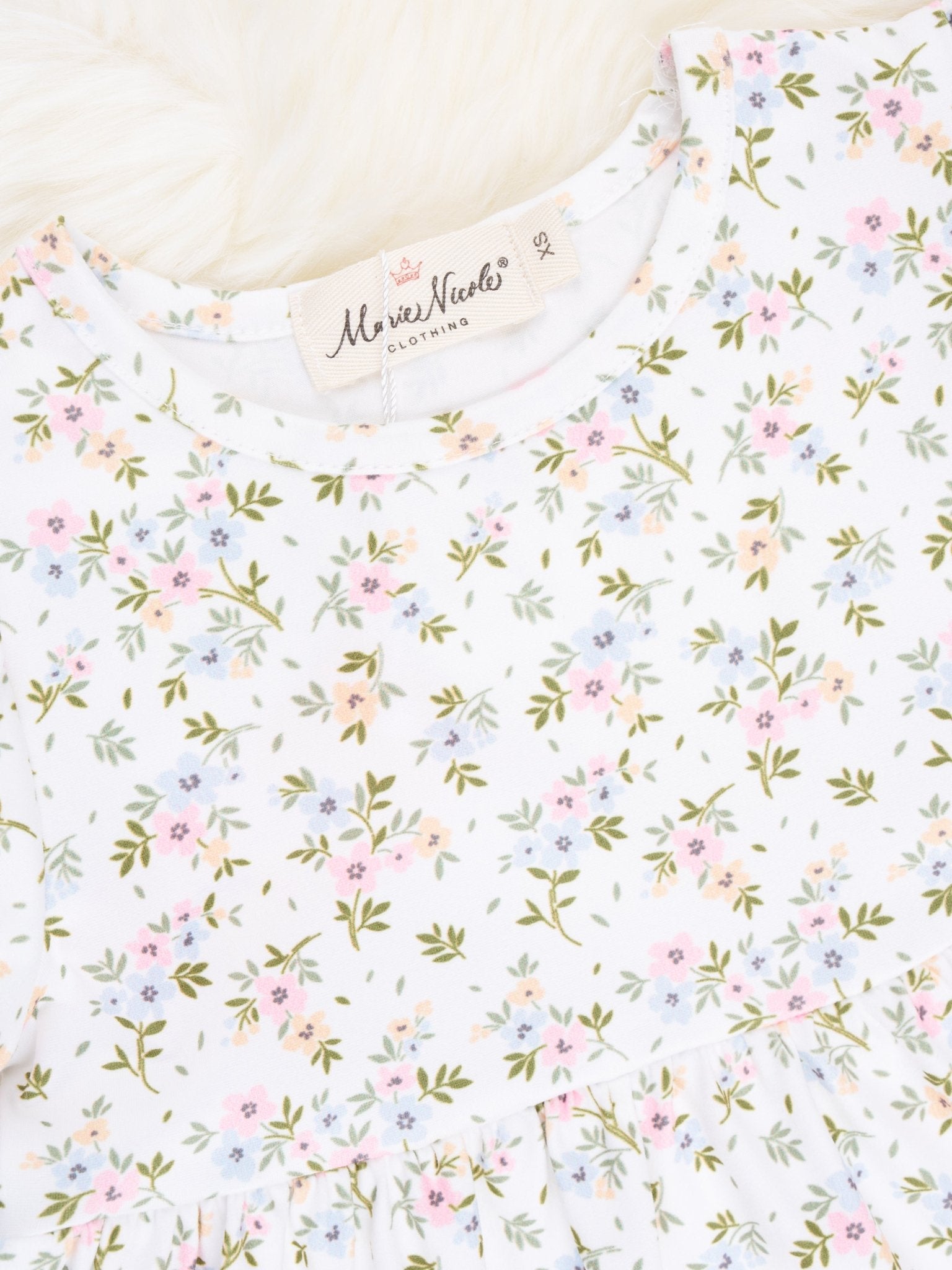 Cream Ditsy Floral Ruffle Dress - Marie Nicole Clothing