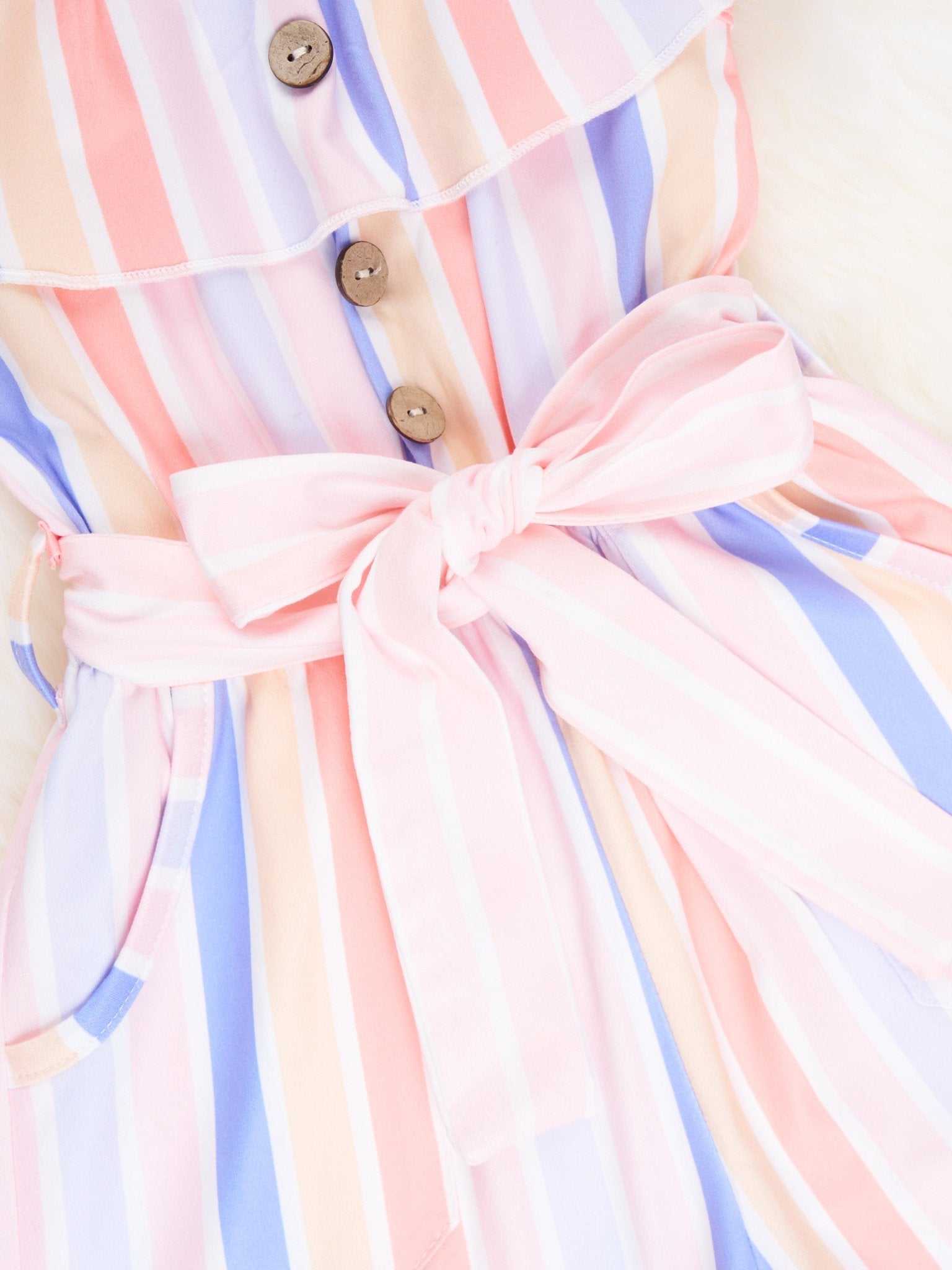 Striped Tie Ruffle Jumpsuit - Marie Nicole Clothing