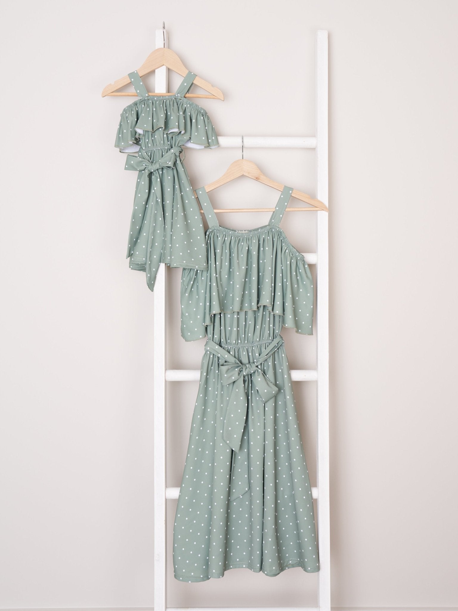 Mom & Me Green Polka Dot Ruffle Dress - Marie Nicole Clothing