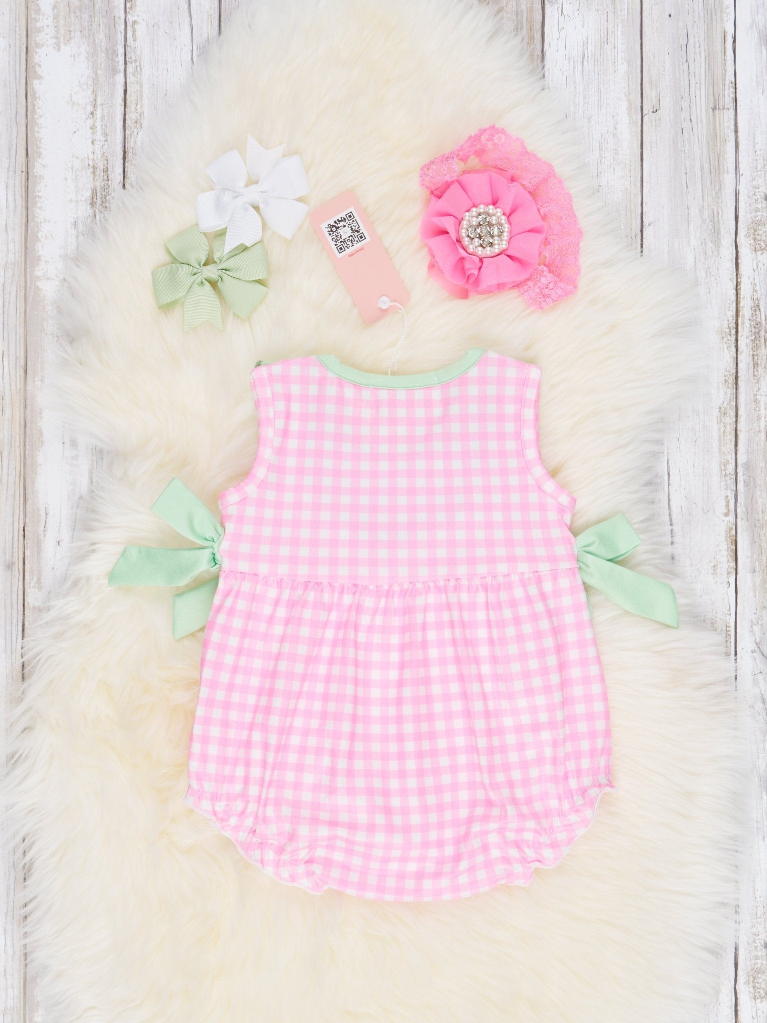 Pink Gingham Watermelon Ruffle Bubble Romper - Marie Nicole Clothing