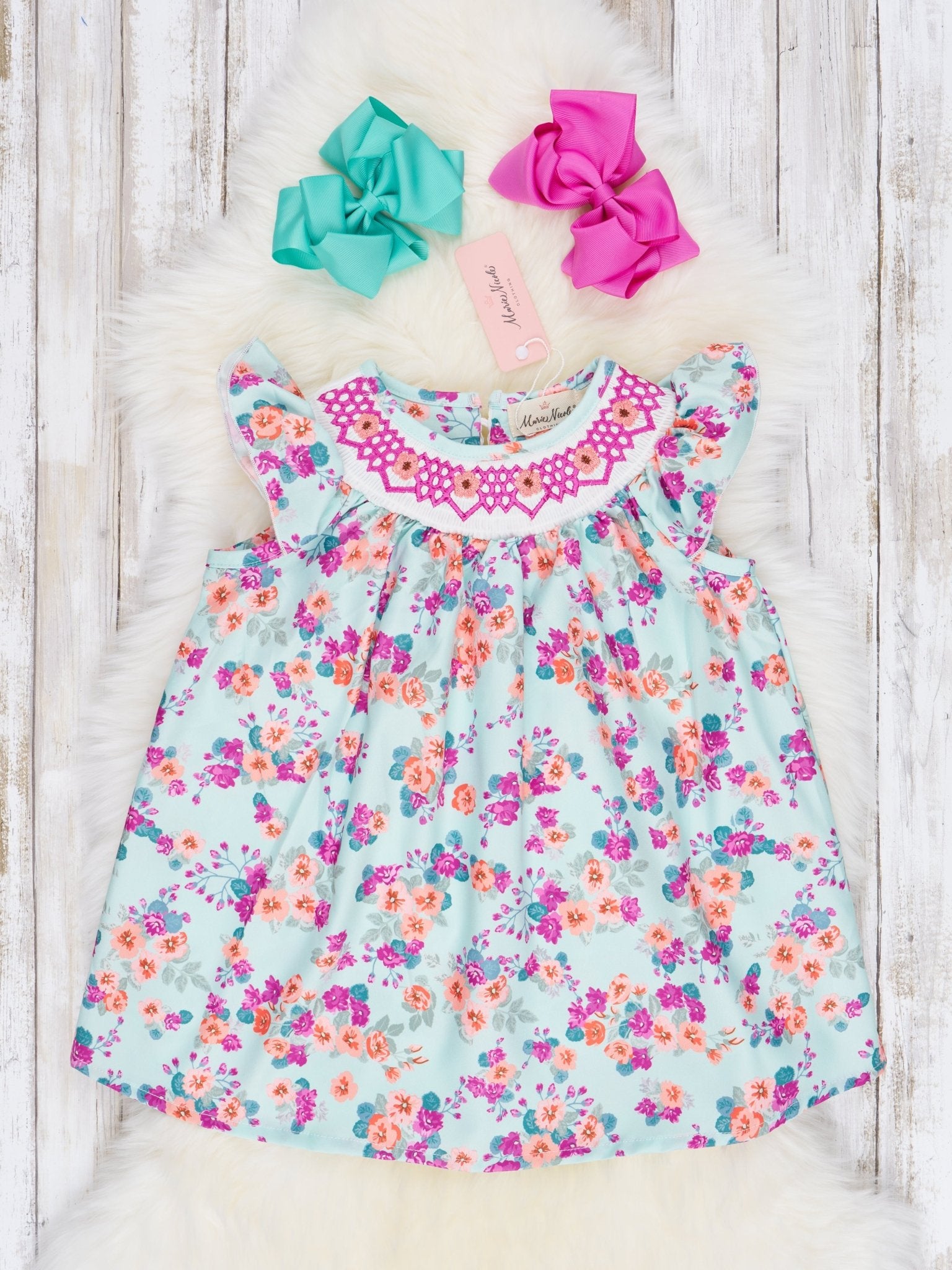 Smocked Orange Floral Ruffle Dress - Marie Nicole Clothing