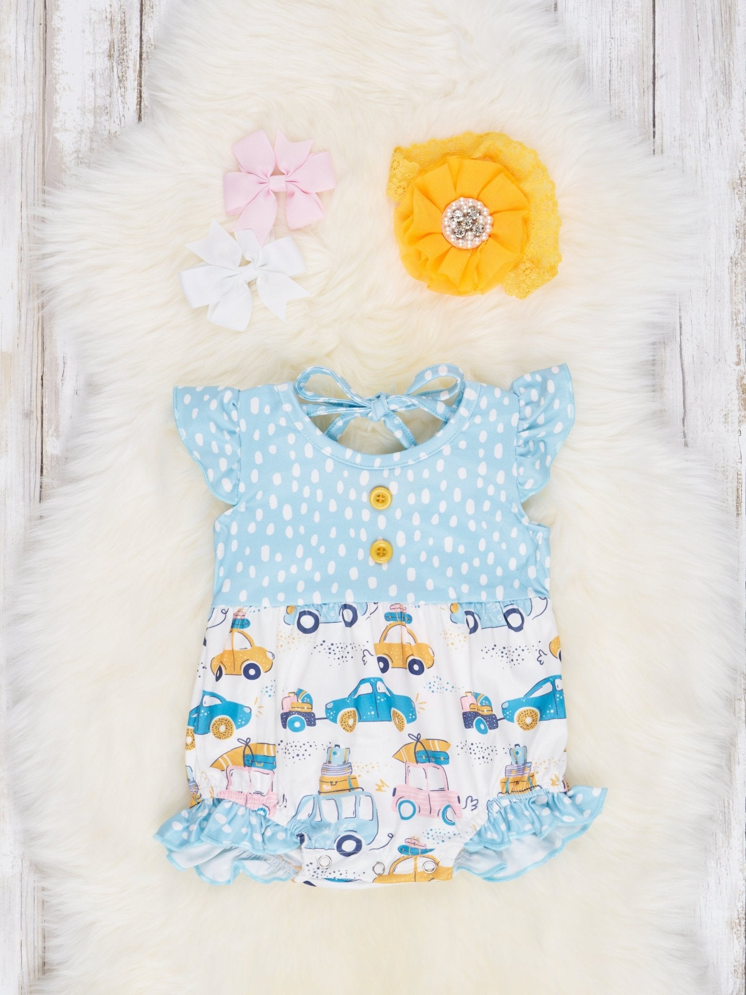Road Trip Ruffle Bubble Romper - Marie Nicole Clothing