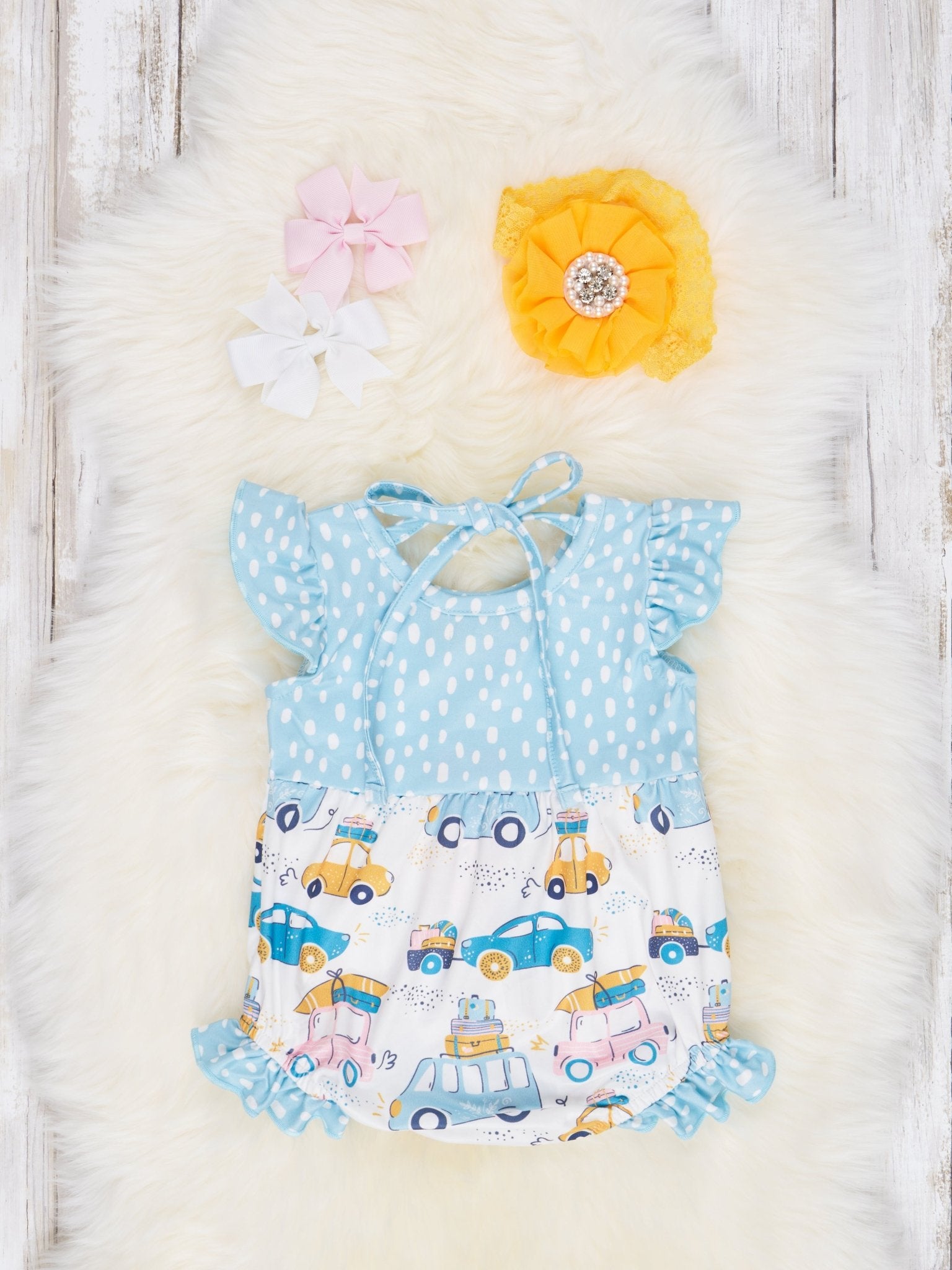 Road Trip Ruffle Bubble Romper - Marie Nicole Clothing