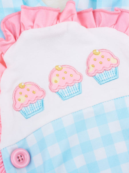Embroidered Blue Gingham Floral Scalloped Bubble main image 1