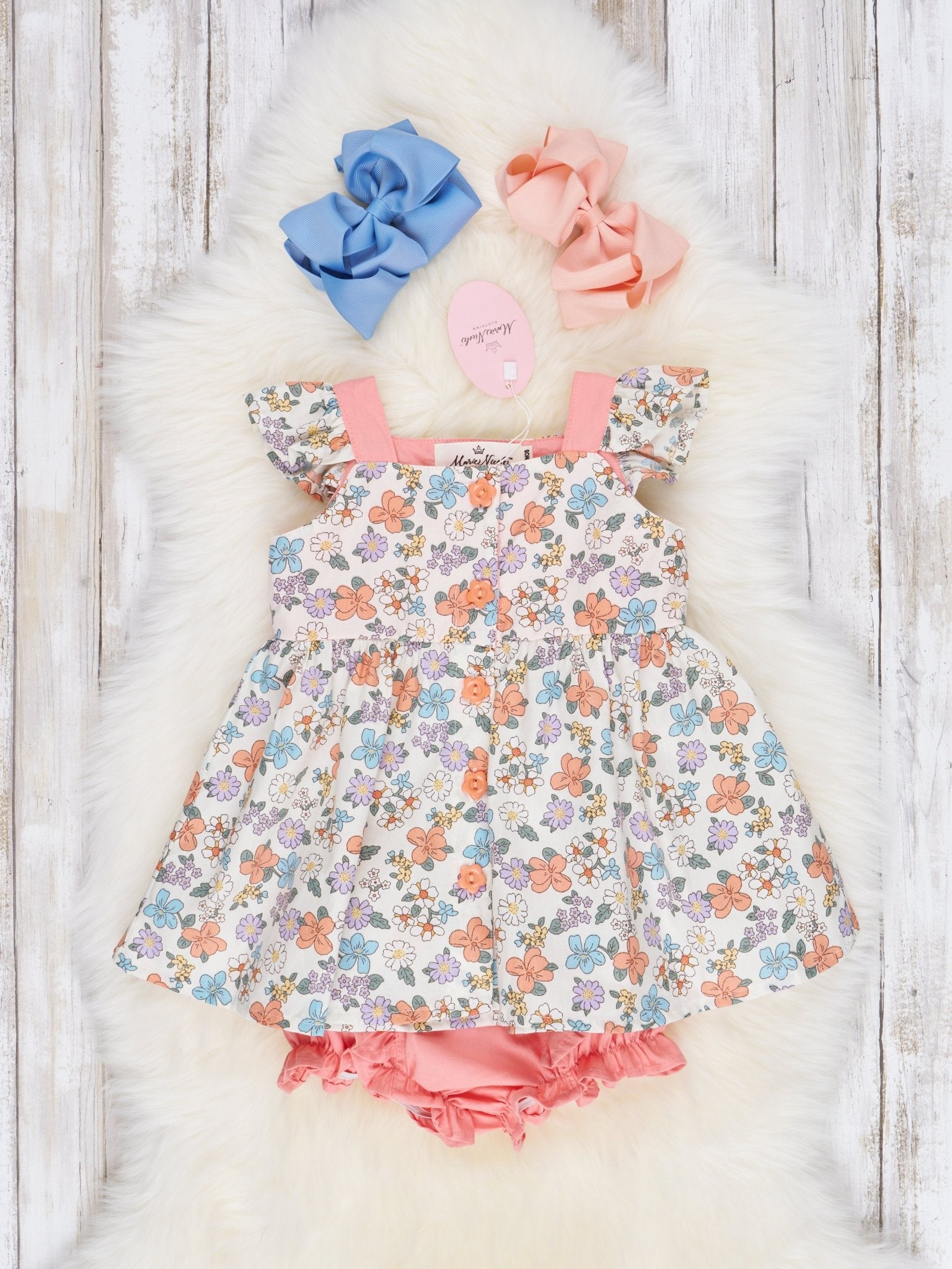 Peach Floral Ruffle Outfit - Marie Nicole Clothing