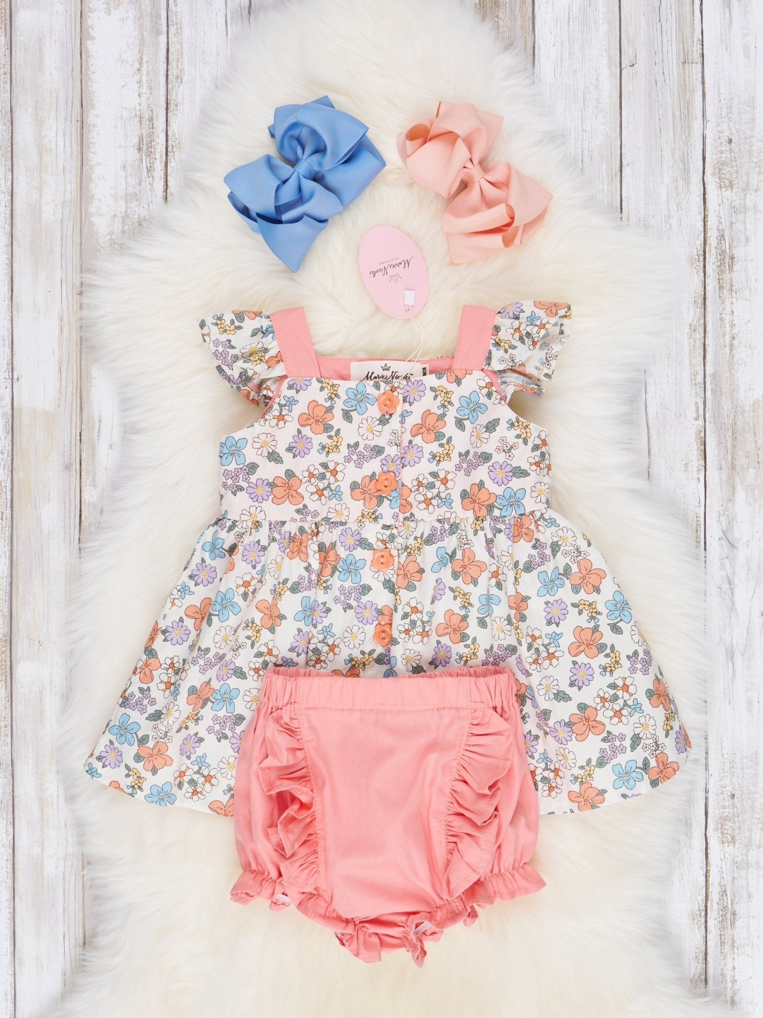 Peach Floral Ruffle Outfit - Marie Nicole Clothing