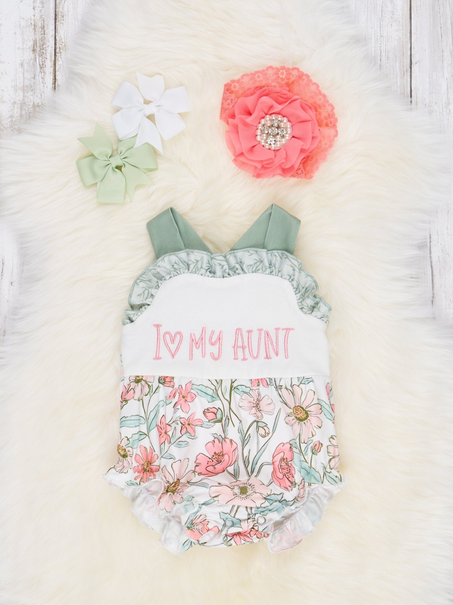 "Love My Aunt" Ruffle Bubble Romper - Marie Nicole Clothing