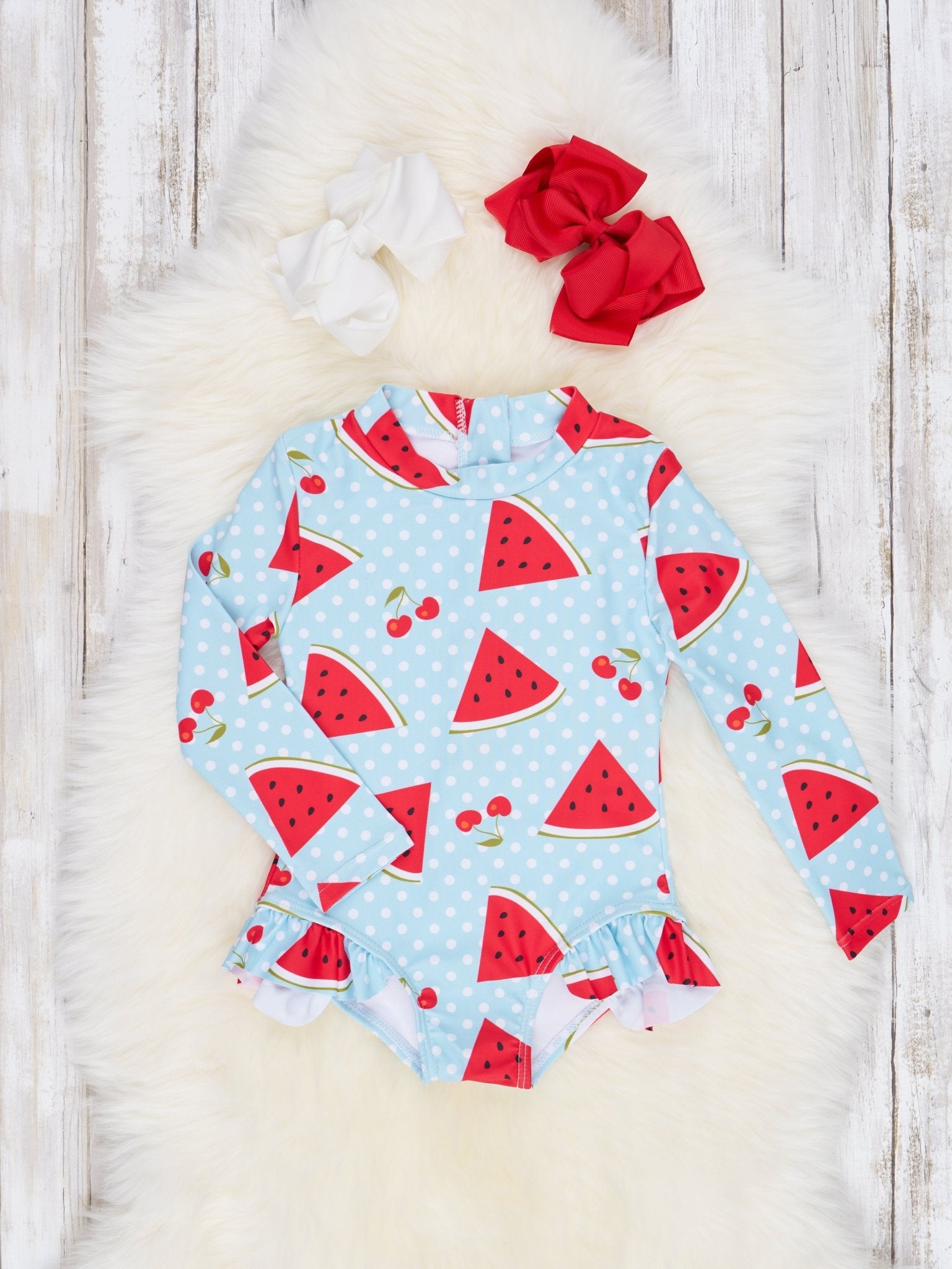 Watermelon Ruffle Rash Guard Swimsuit - Marie Nicole Clothing