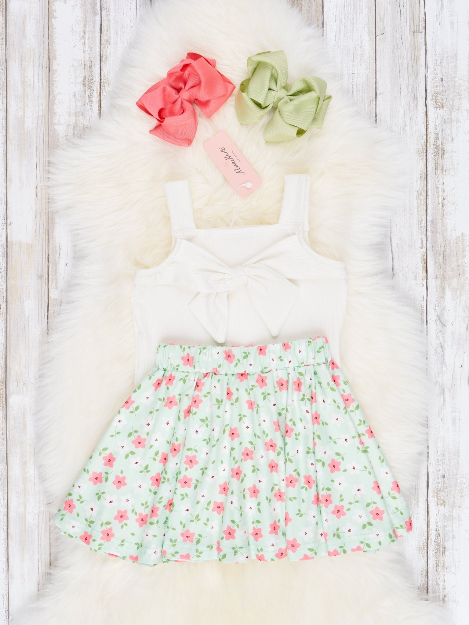 Bow Top & Floral Skirt Outfit - Marie Nicole Clothing