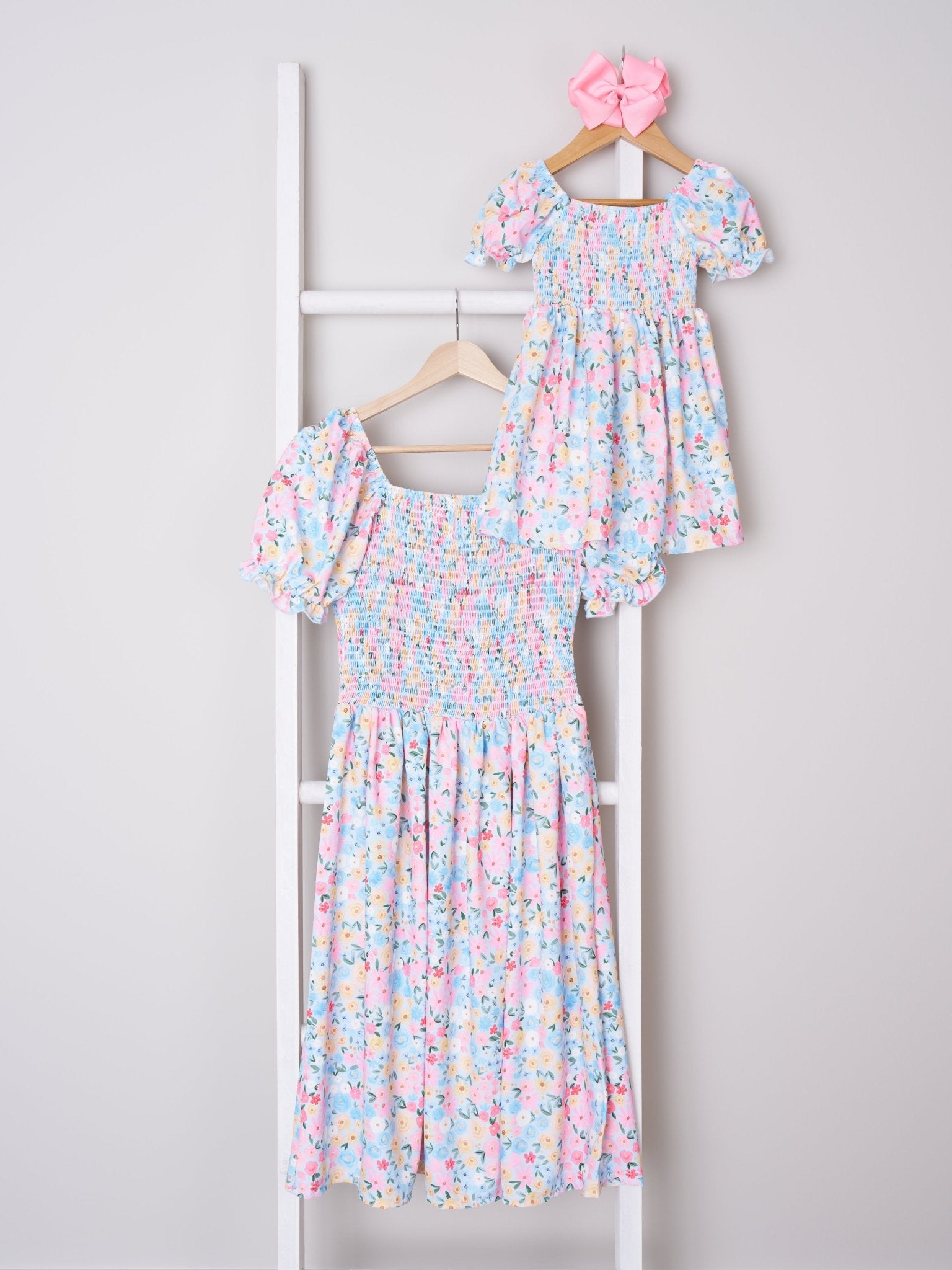 Mom & Me Smocked Floral Puff Sleeve Dress - Marie Nicole Clothing