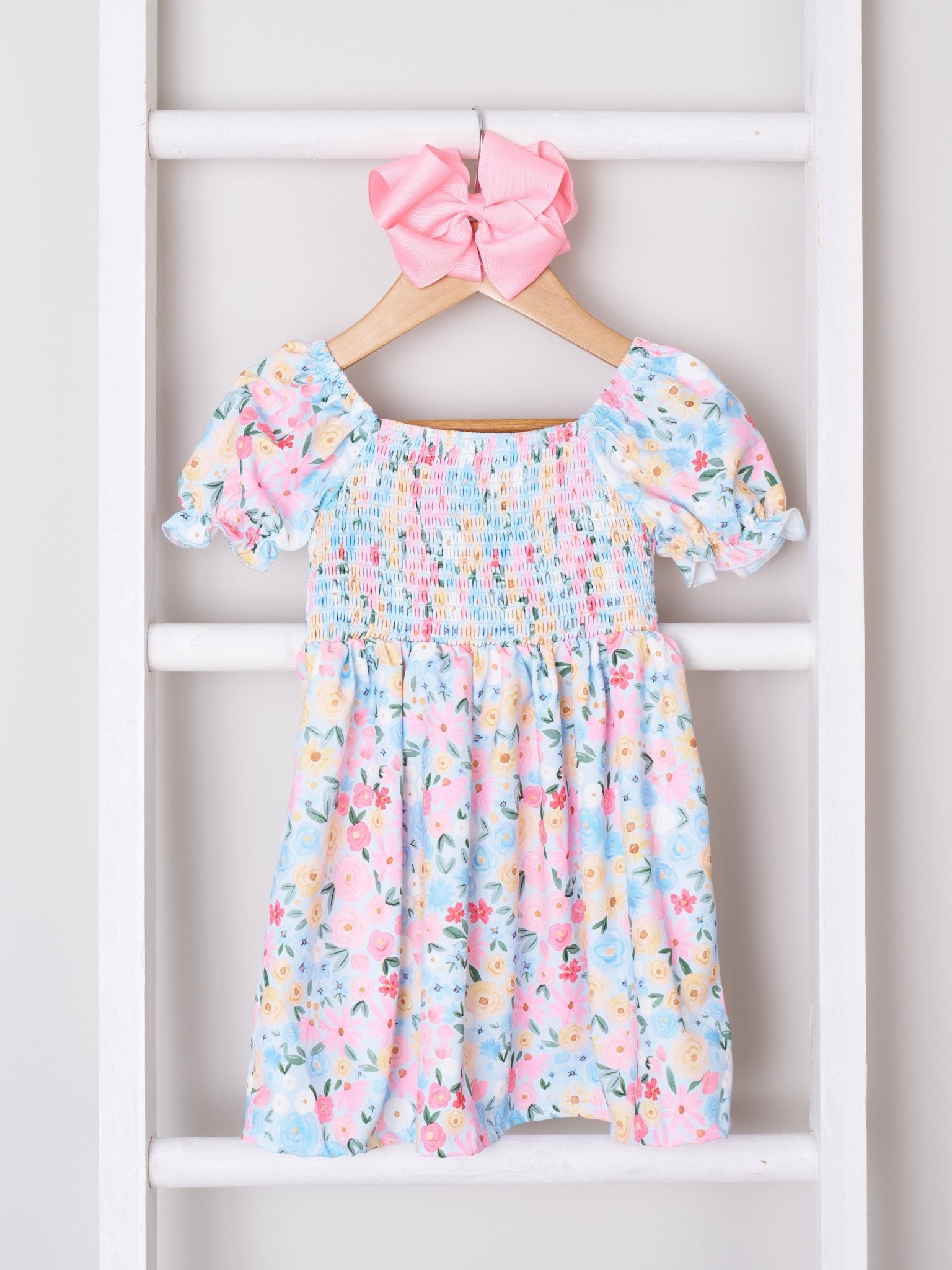 Mom & Me Smocked Floral Puff Sleeve Dress - Marie Nicole Clothing