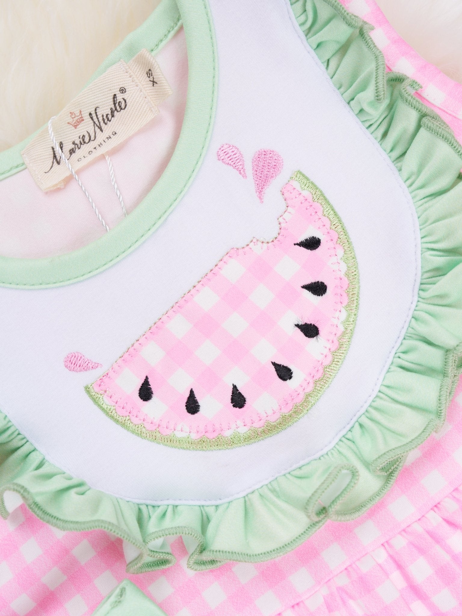 Pink Gingham Watermelon Ruffle Dress - Marie Nicole Clothing