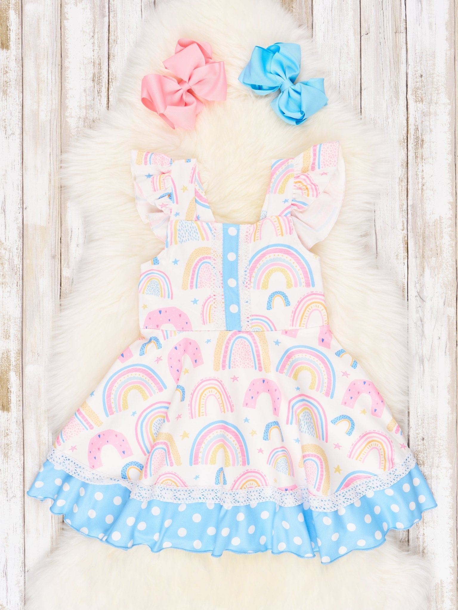 Rainbows & Stars Ruffle Dress - Marie Nicole Clothing