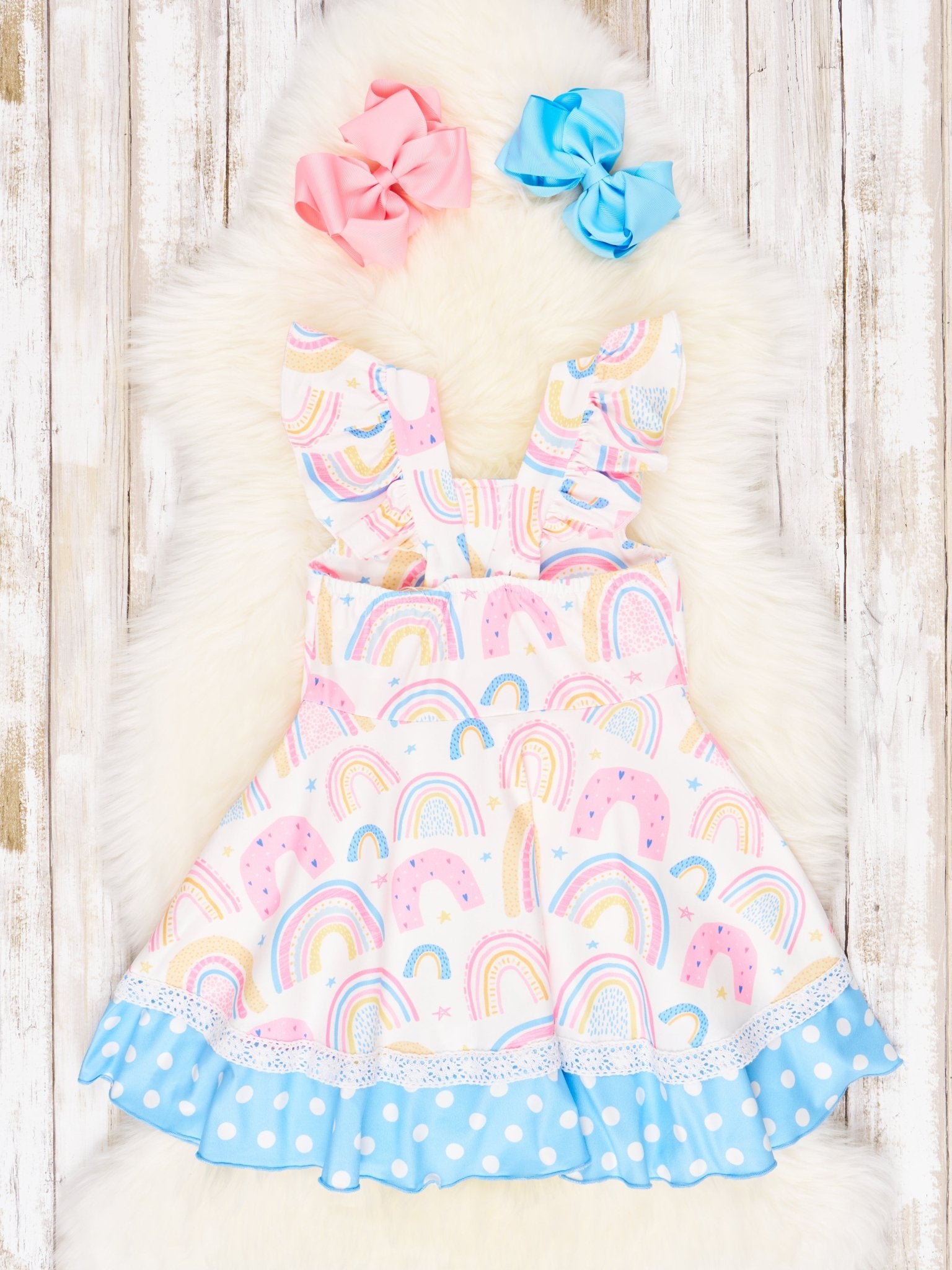 Rainbows & Stars Ruffle Dress - Marie Nicole Clothing