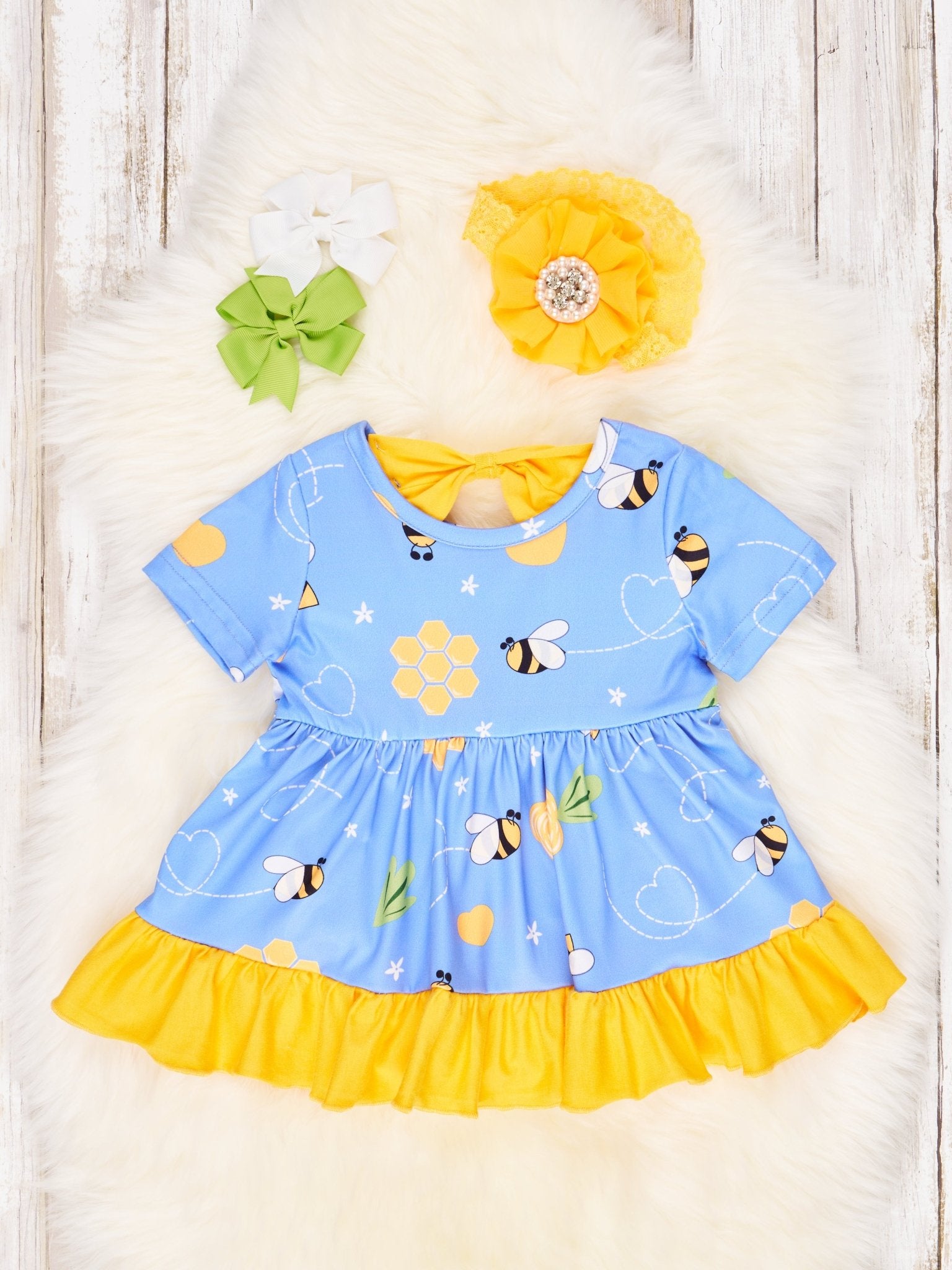 Bold Bees Ruffle Dressy Romper - Marie Nicole Clothing