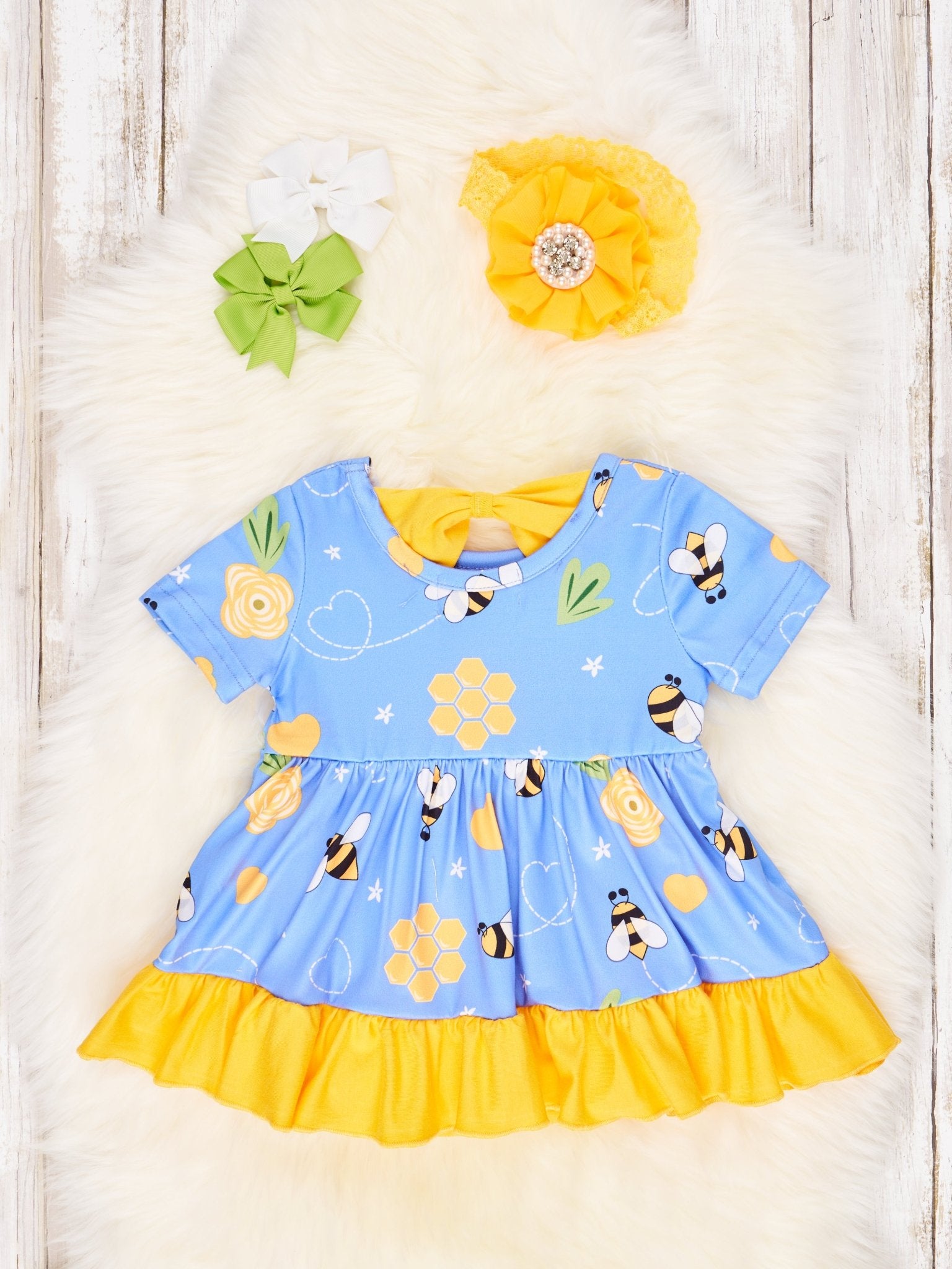 Bold Bees Ruffle Dressy Romper - Marie Nicole Clothing