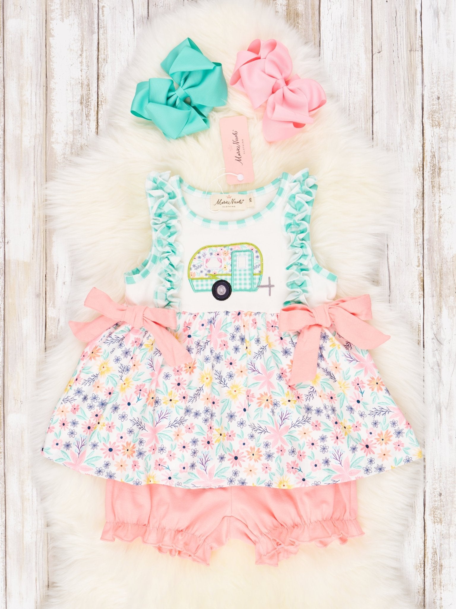Summer Camper Floral Ruffle Outfit - Marie Nicole Clothing