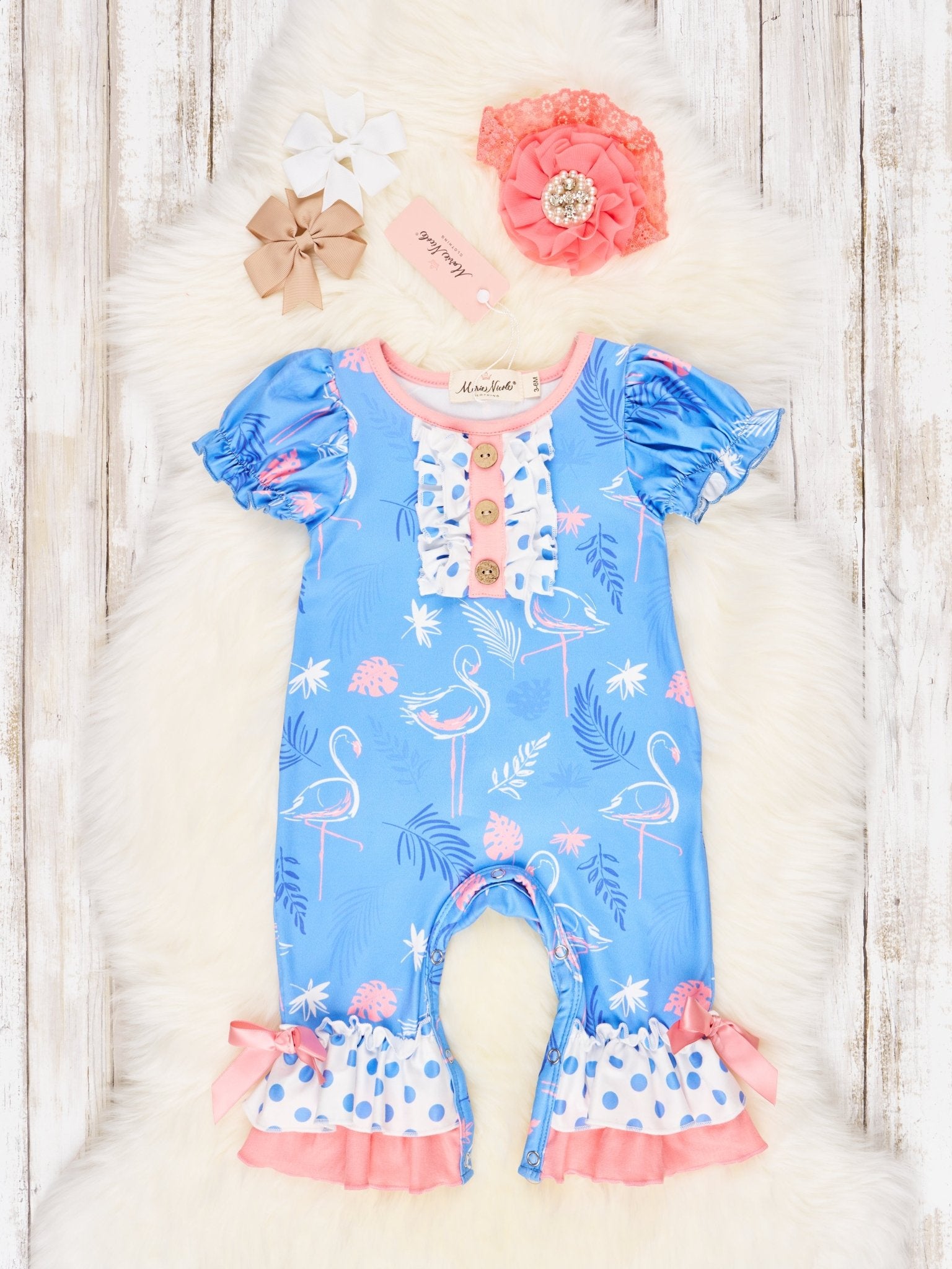 Fun Flamingo Ruffle Romper - Marie Nicole Clothing