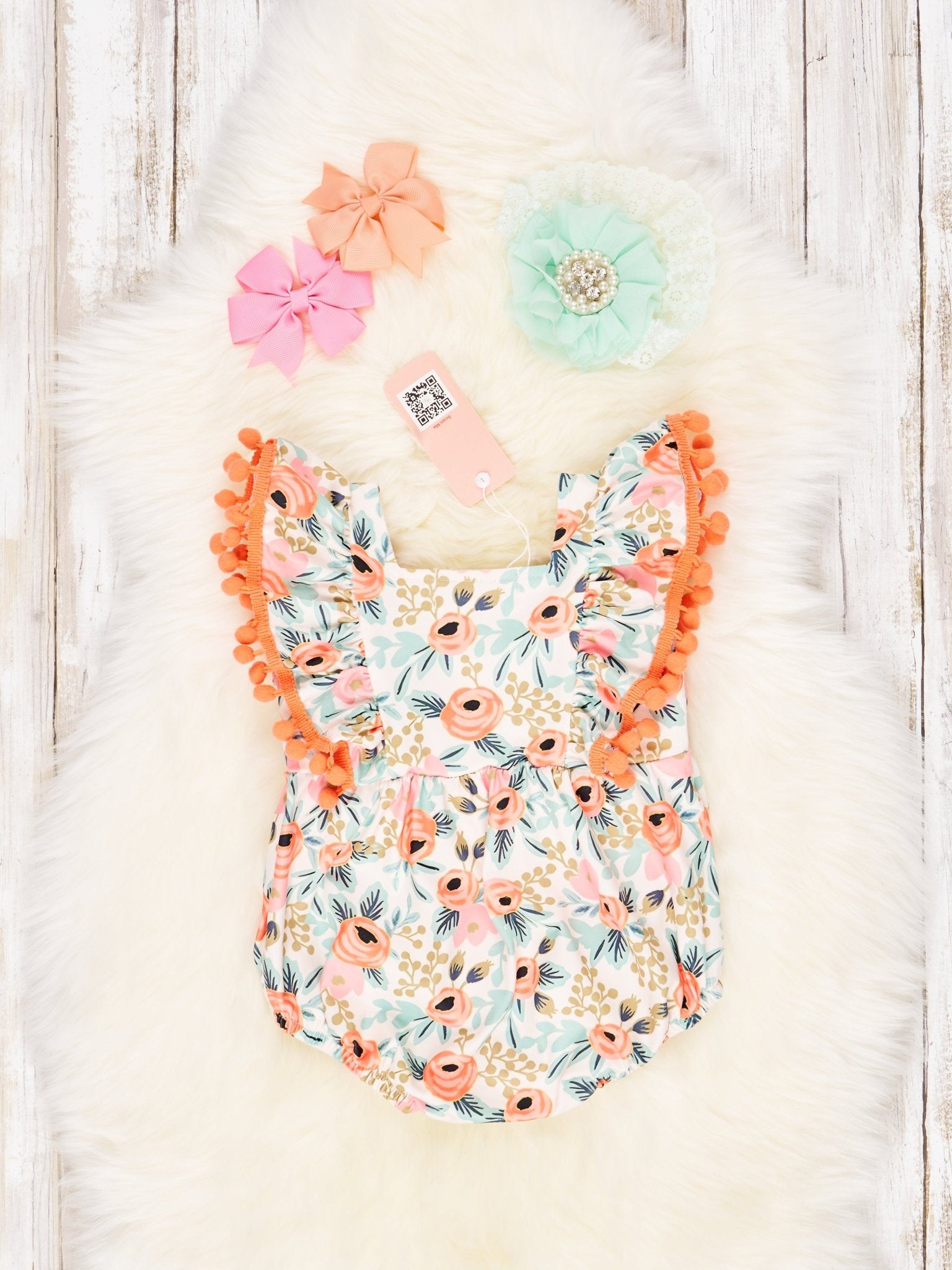 Orange Poppy Ruffle Romper - Marie Nicole Clothing