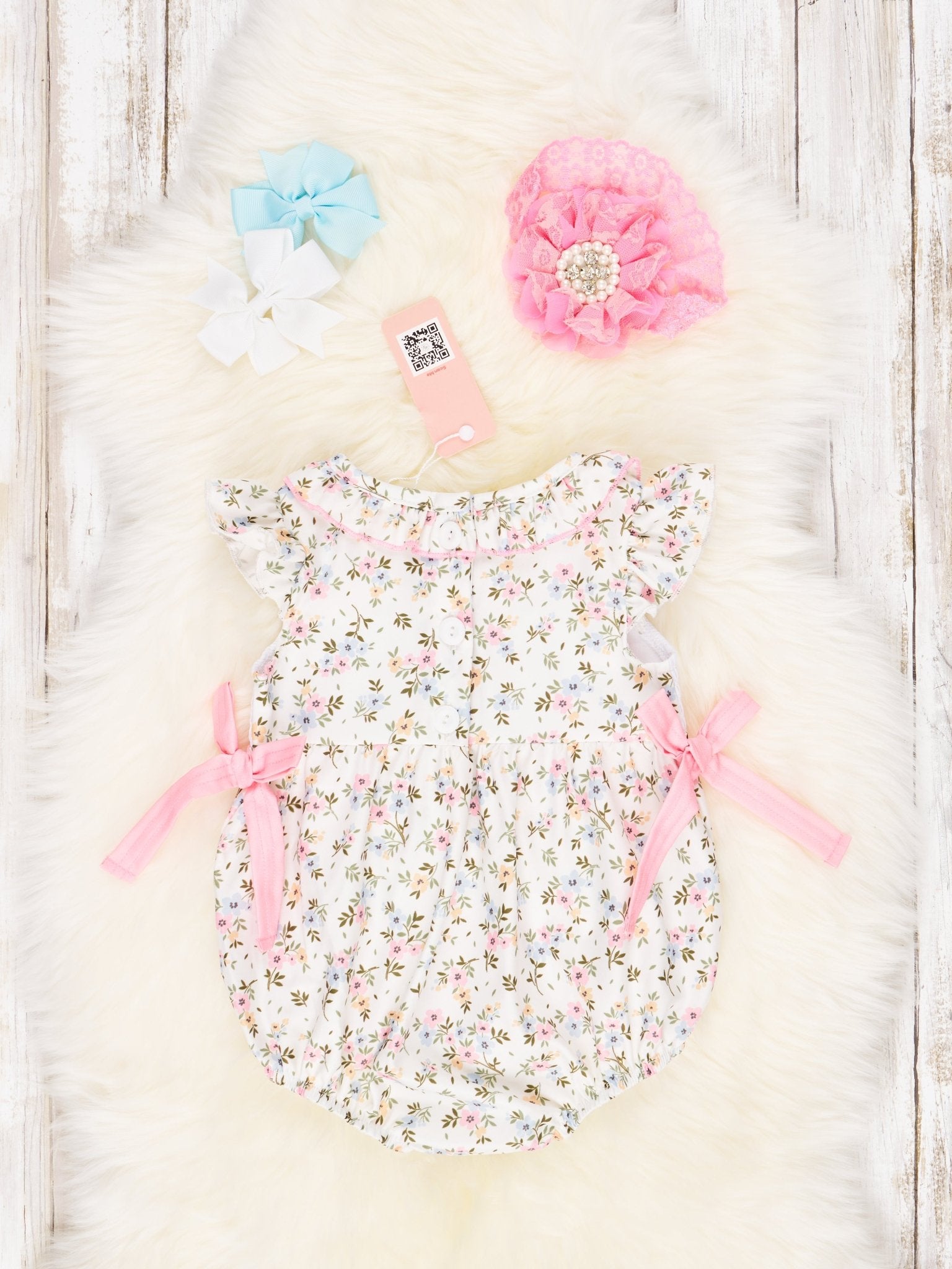 Smocked Floral "I Love Grandma" Ruffle Romper - Marie Nicole Clothing