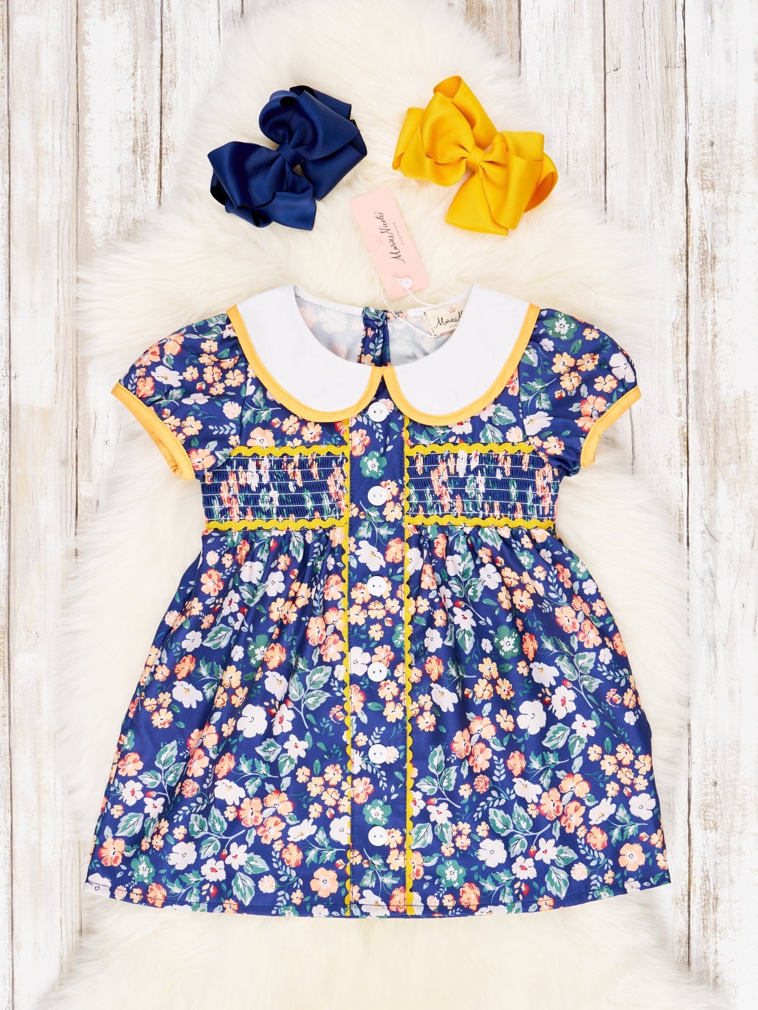 Smocked Ditsy Floral Vintage Dress - Marie Nicole Clothing