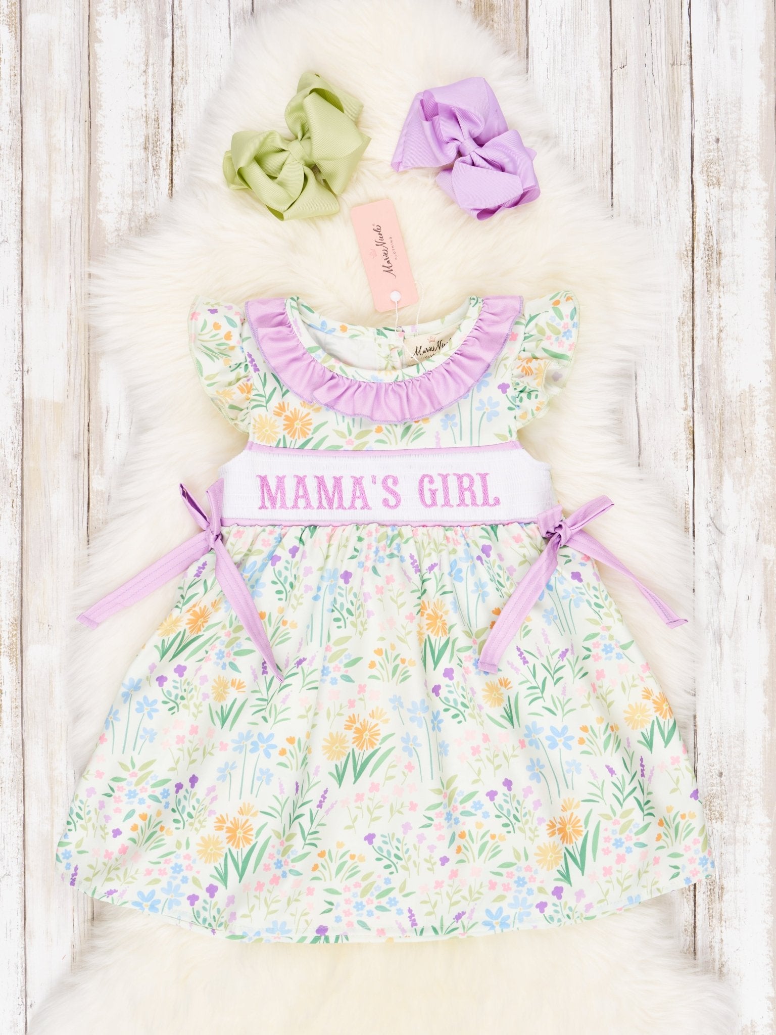Smocked Floral "Mama's Girl" Ruffle Dress - Marie Nicole Clothing