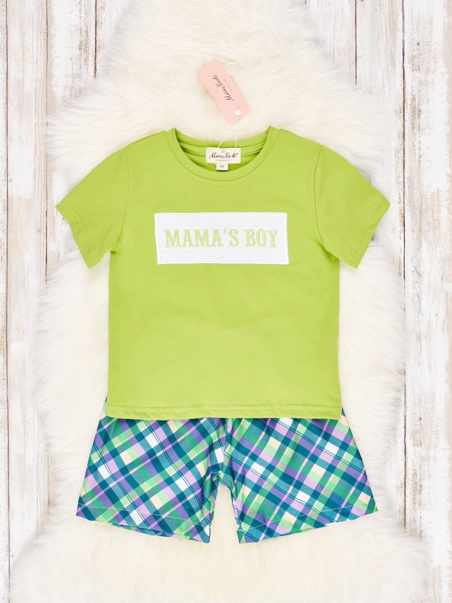 Smocked Plaid "Mama's Boy" Outfit - Marie Nicole Clothing