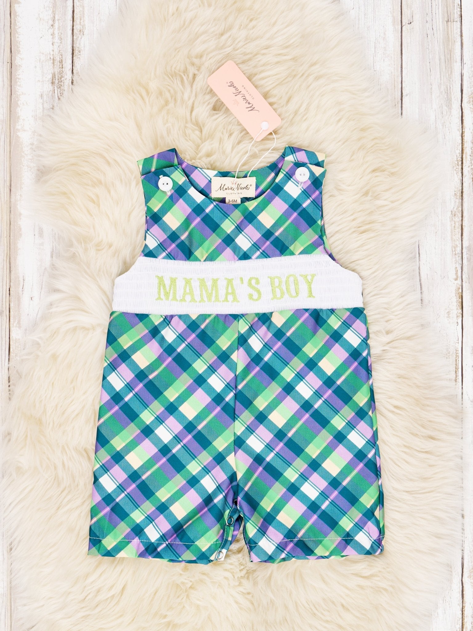 Smocked Plaid "Mama's Boy" Johnny - Marie Nicole Clothing