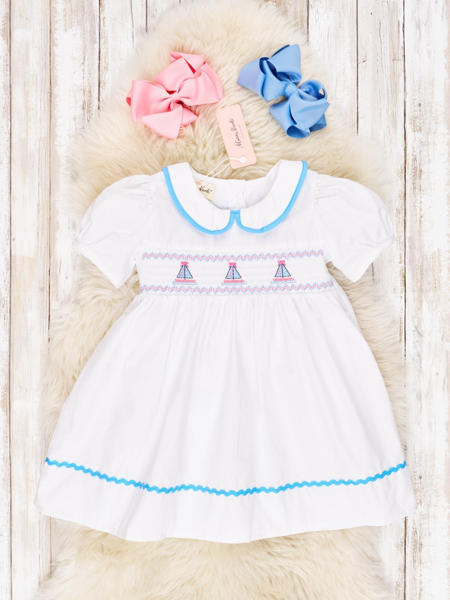 Smocked Sail Boat Vintage Dress - Marie Nicole Clothing