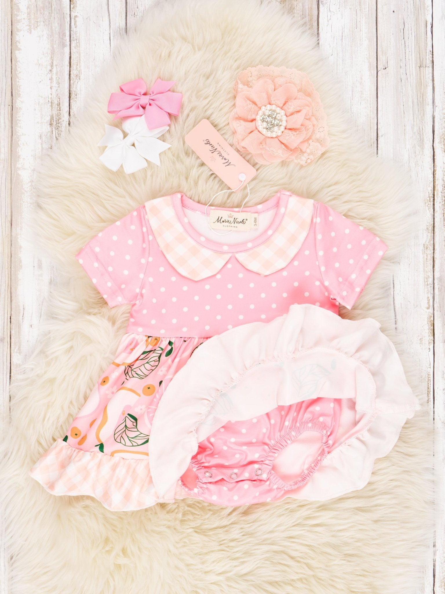 Pink Fruit Vintage Ruffle Dressy Romper - Marie Nicole Clothing