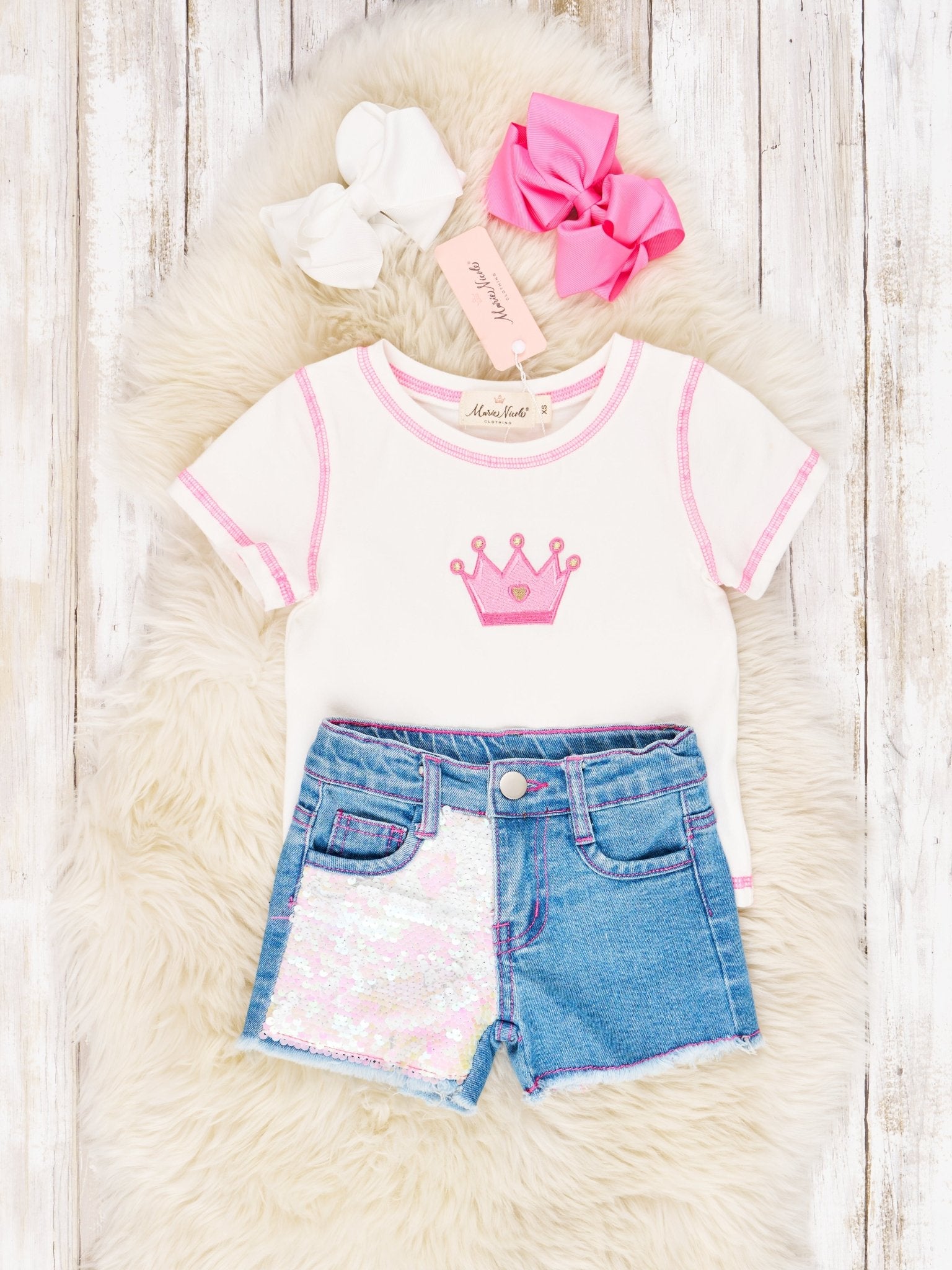 Crown Sequin Denim Outfit - Marie Nicole Clothing
