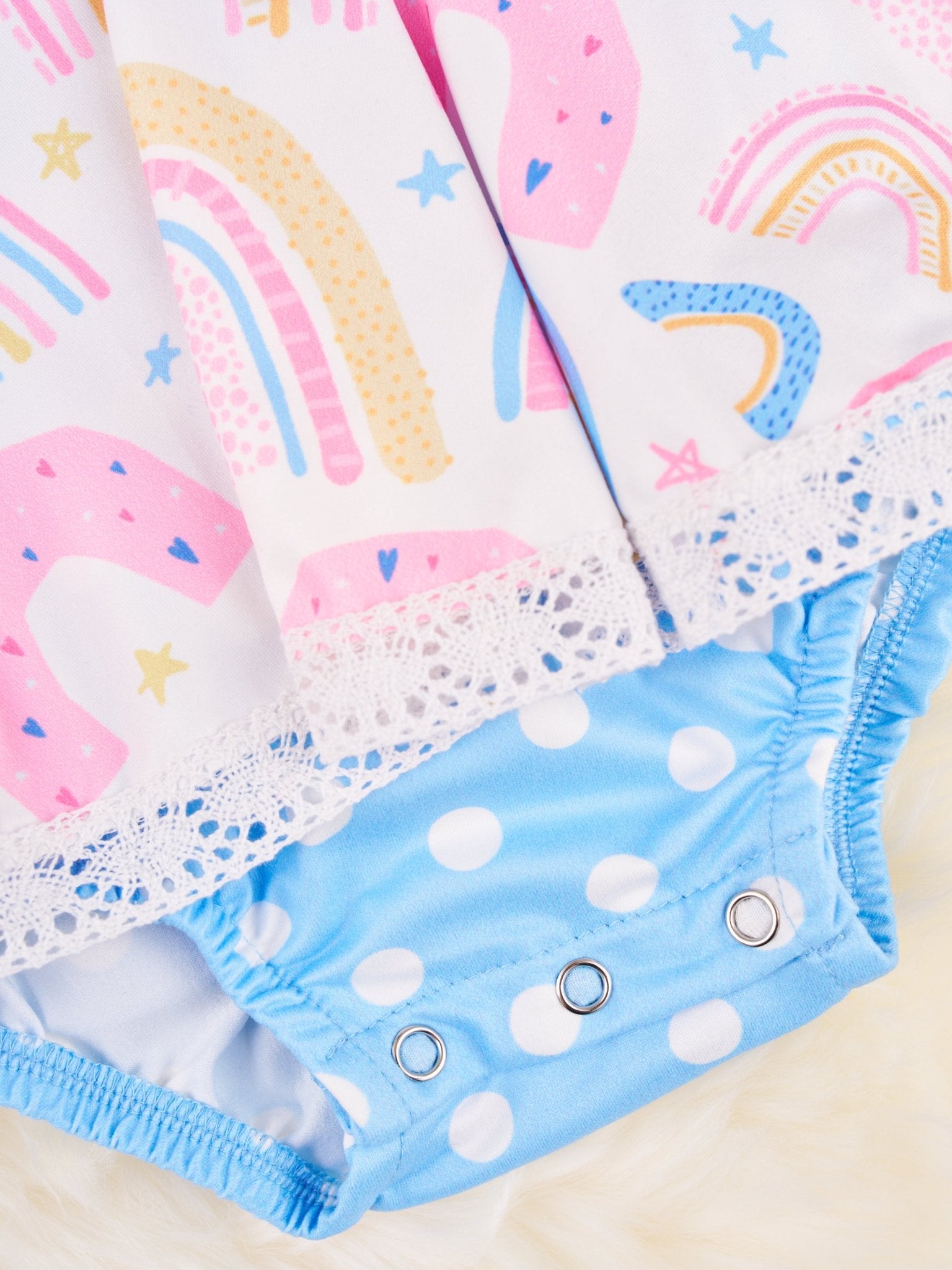 Rainbows & Stars Ruffle Dressy Romper - Marie Nicole Clothing
