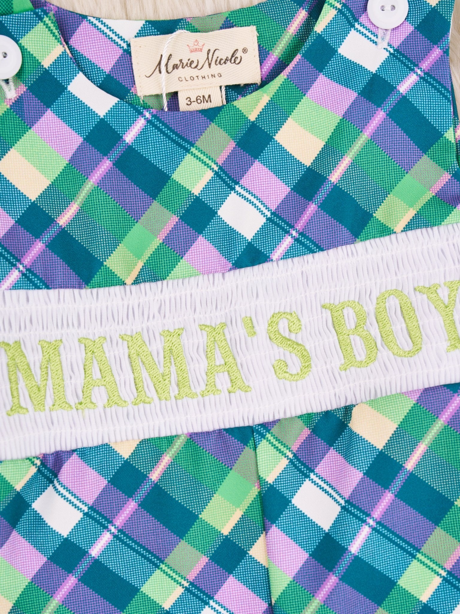 Smocked Plaid "Mama's Boy" Johnny - Marie Nicole Clothing