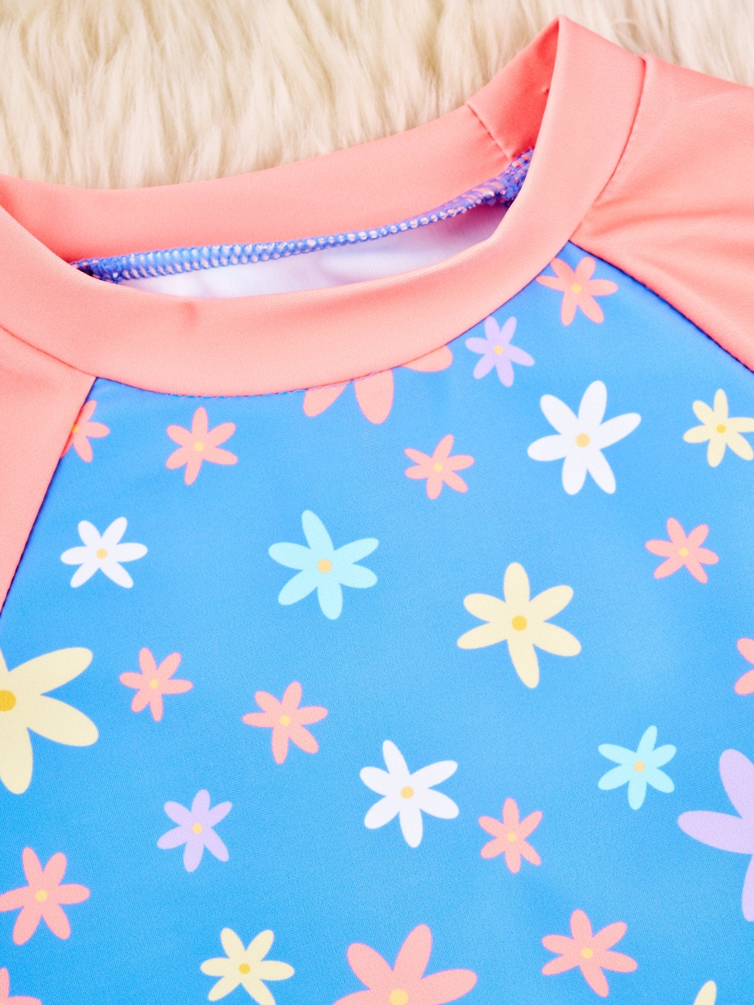 Coral Floral Raglan Rash Guard Swimsuit - Marie Nicole Clothing