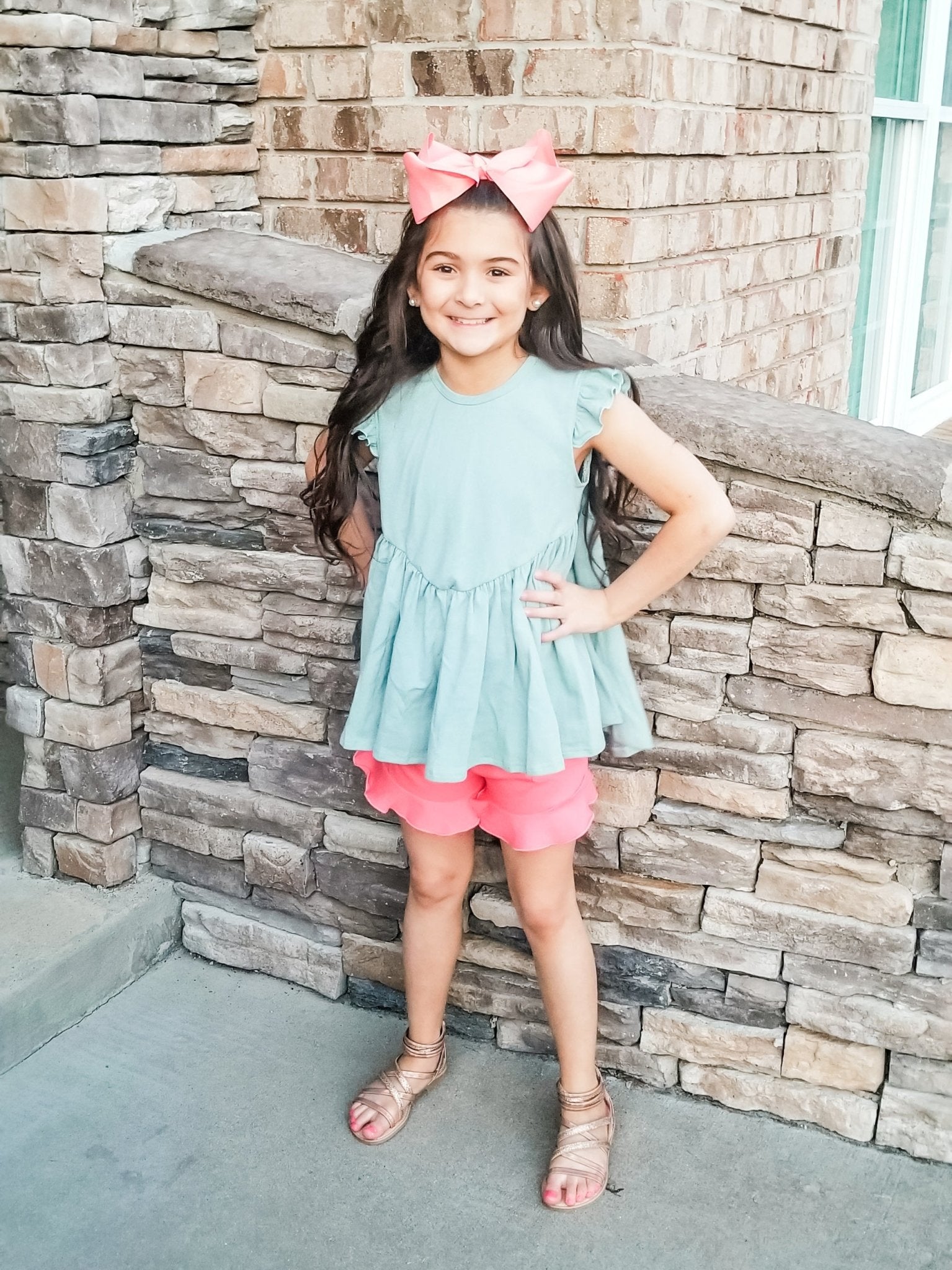Cotton Hi - Lo Ruffle Top - Nile Blue - Marie Nicole Clothing