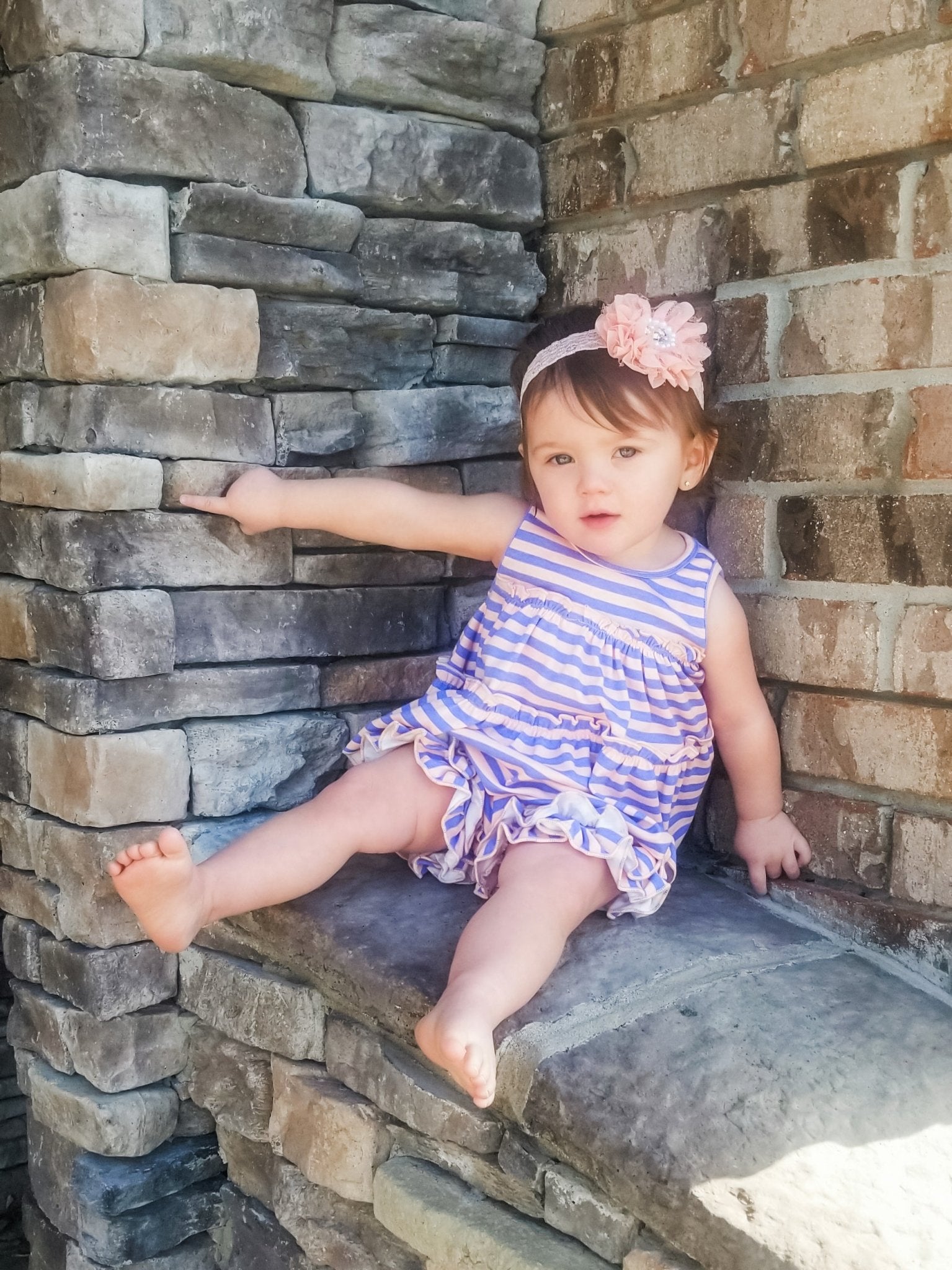 Cotton Swing Ruffle Tank - Peach/Orchid Striped - Marie Nicole Clothing