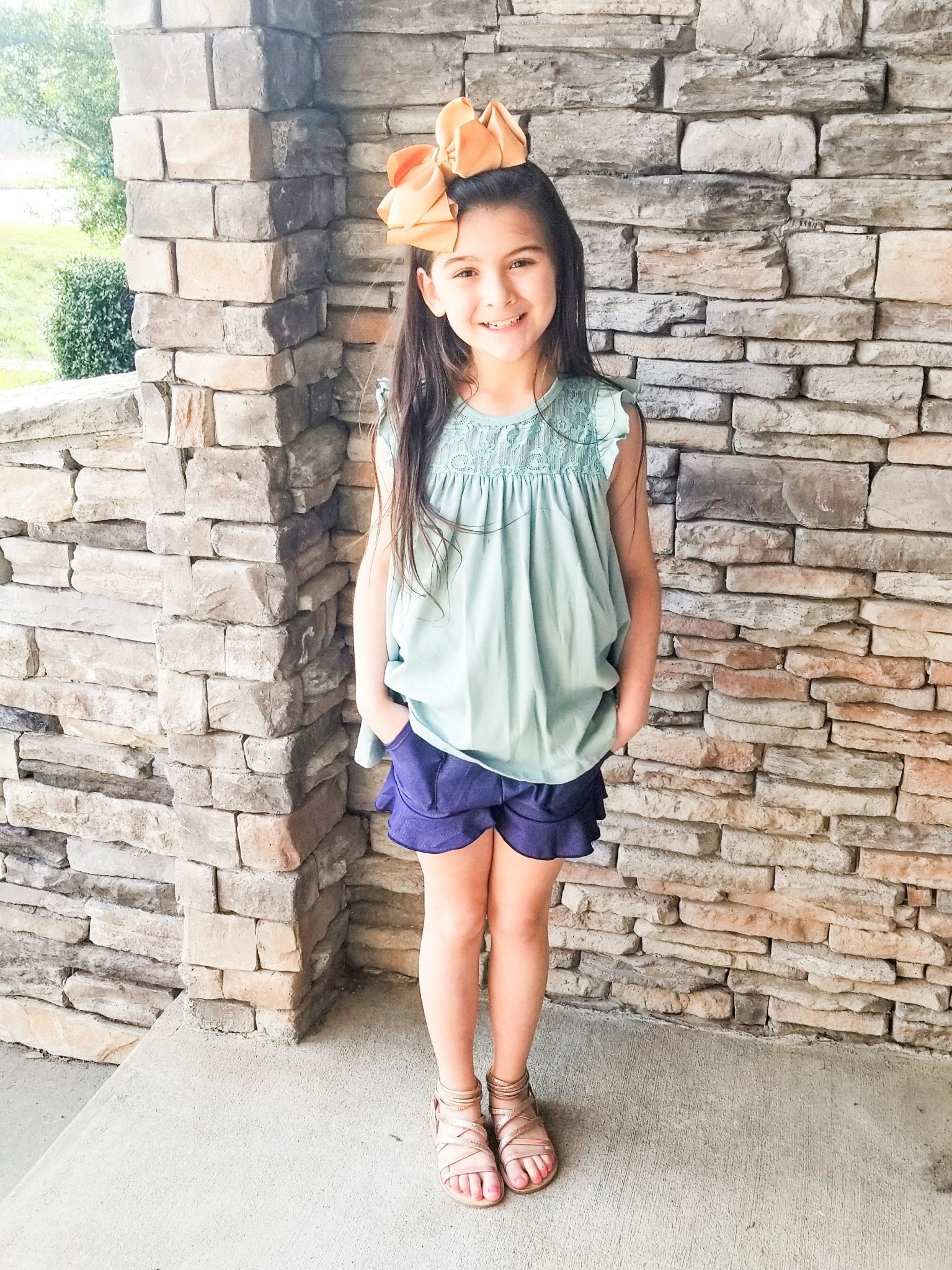 Pocket Ruffle Short - Denim - Marie Nicole Clothing