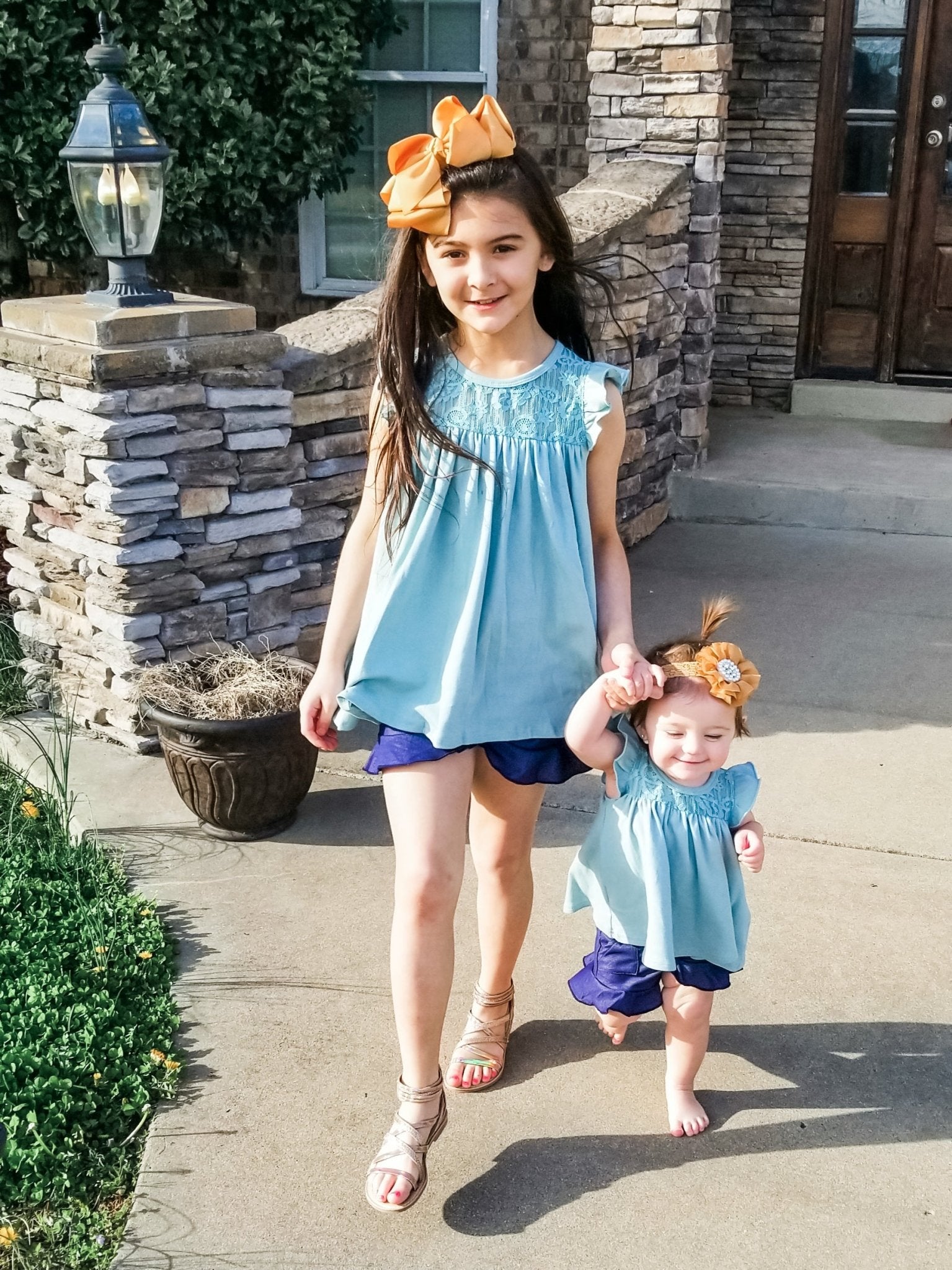 Lace Flutter Sleeve Top - Nile Blue - Marie Nicole Clothing
