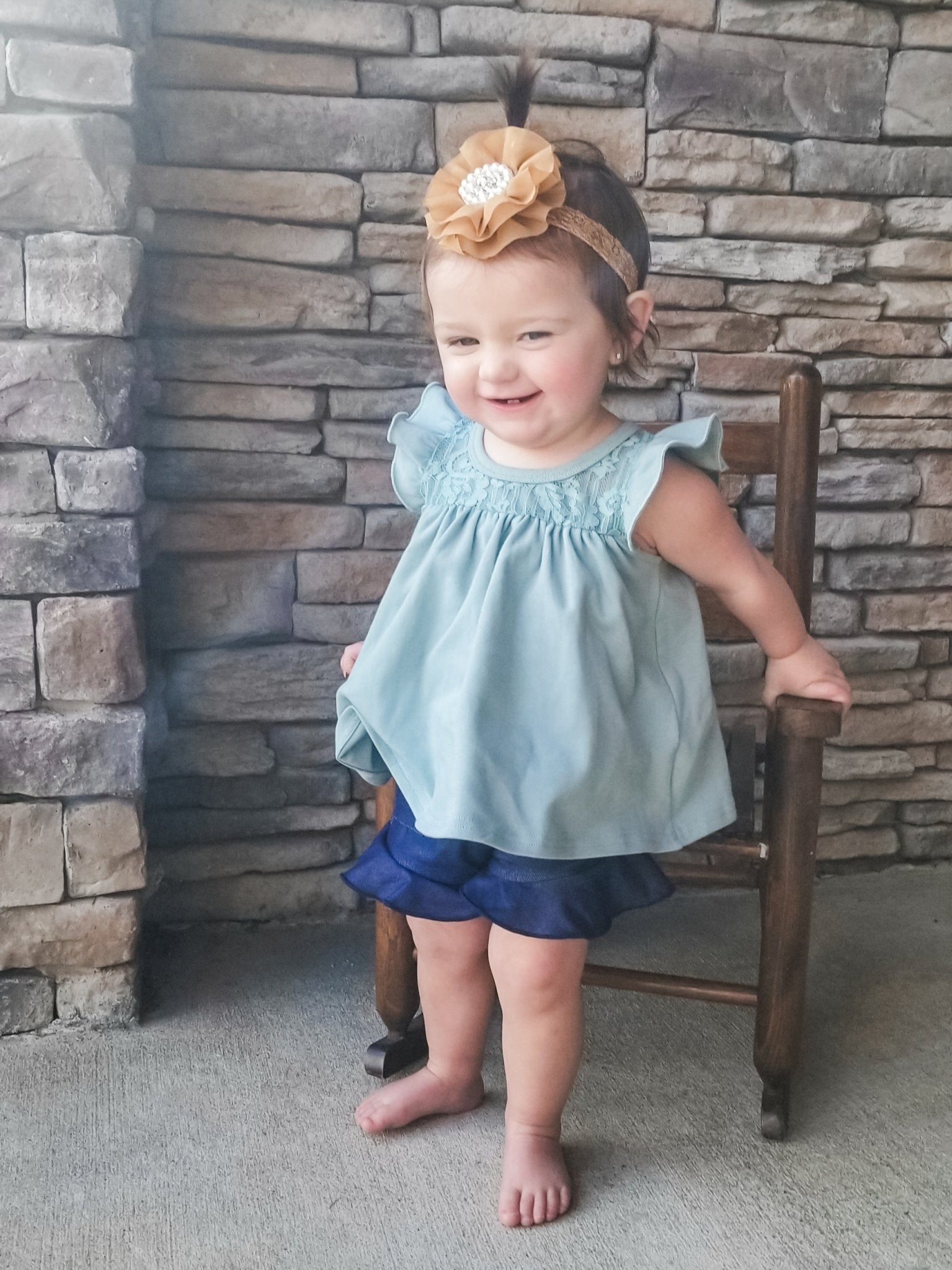 Pocket Ruffle Short - Denim - Marie Nicole Clothing