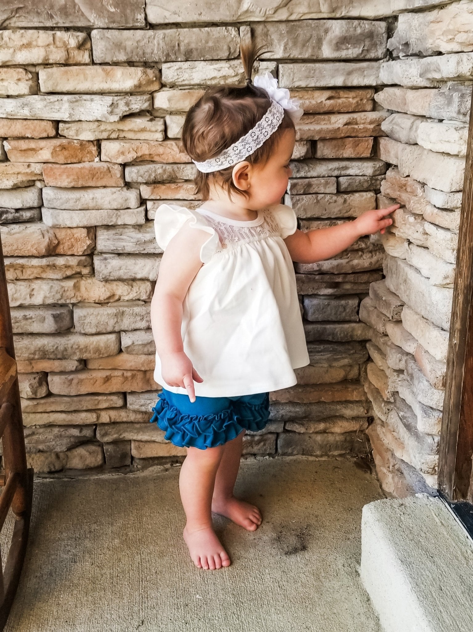 Jade Sea Ruffle Trim Cotton Shorts - Marie Nicole Clothing