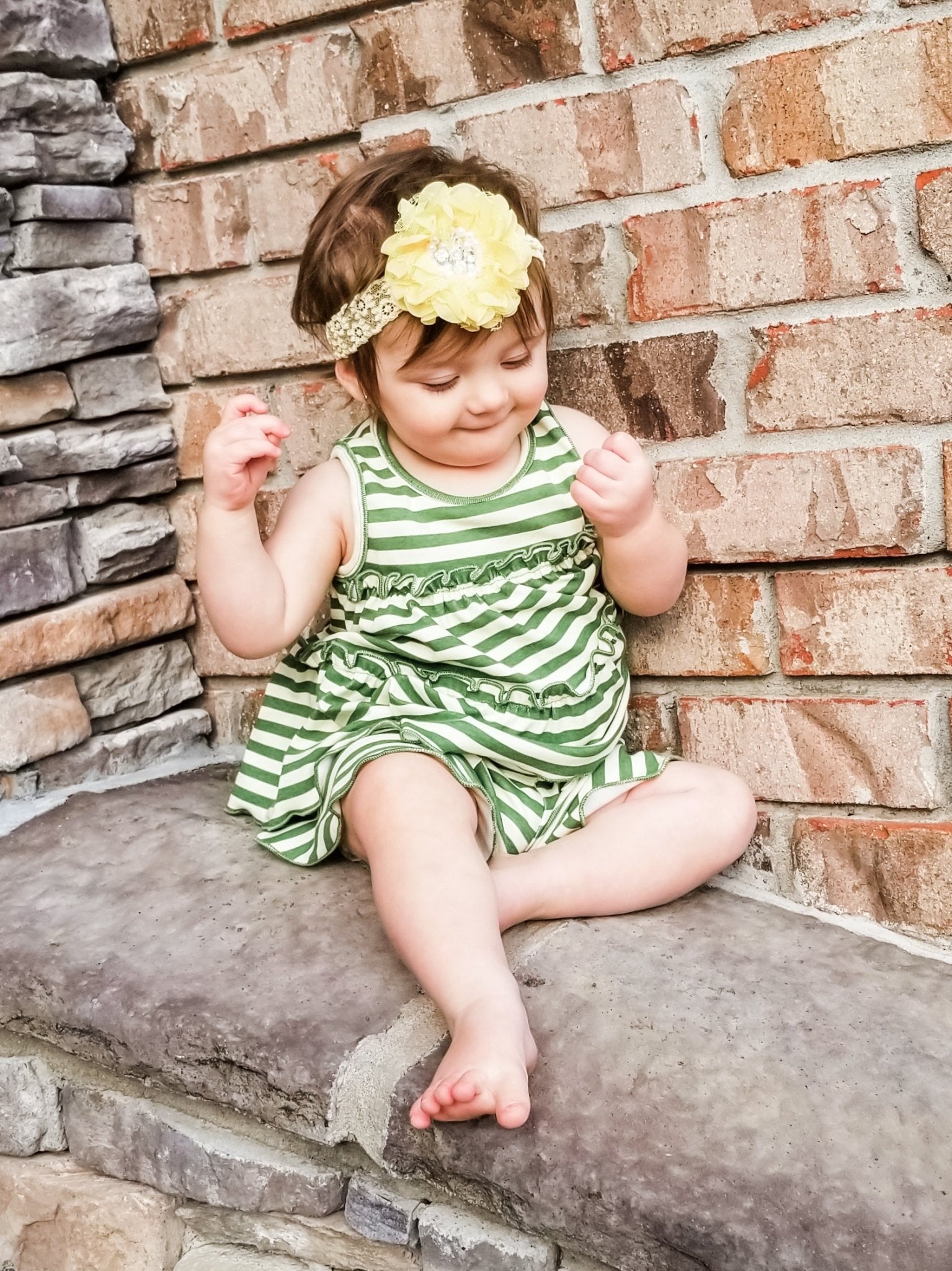 Pocket Ruffle Short - Olive/Cream Striped - Marie Nicole Clothing