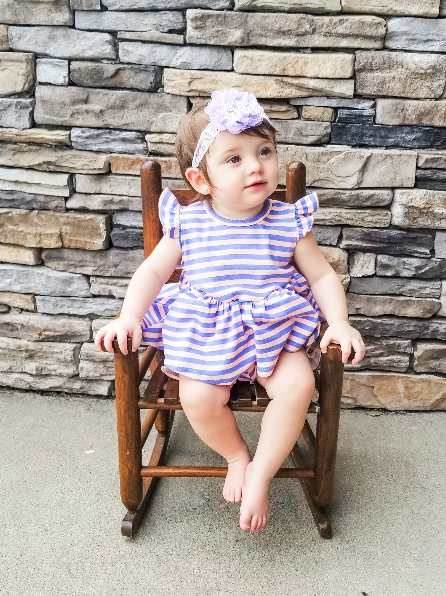 Cotton Hi - Lo Ruffle Top - Peach/Orchid Striped - Marie Nicole Clothing