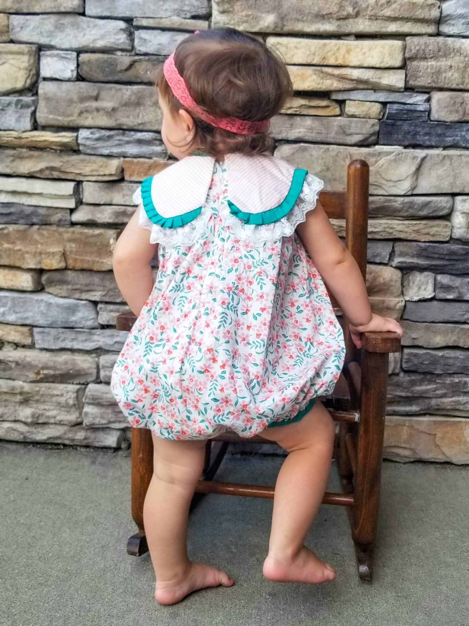 Pink & Green Floral Bow Bubble Romper - Marie Nicole Clothing