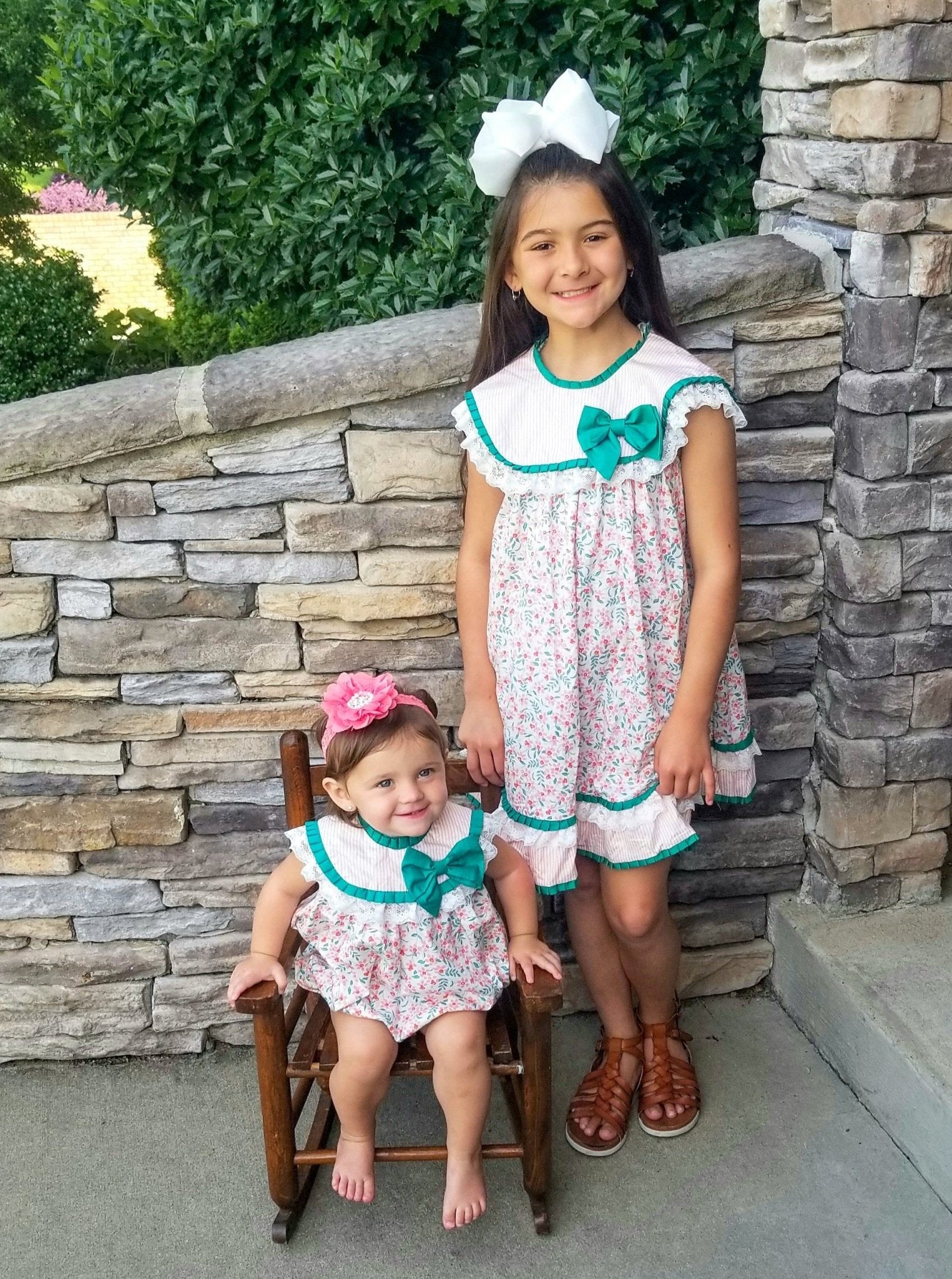 Pink & Green Floral Bow Bubble Romper - Marie Nicole Clothing