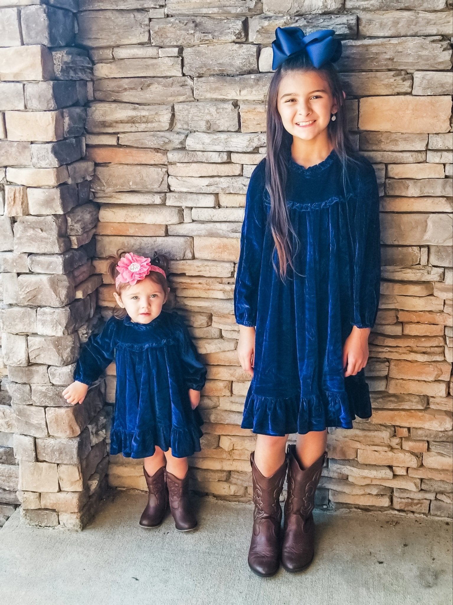 Midnight Blue Velvet Ruffle Dress - Marie Nicole Clothing