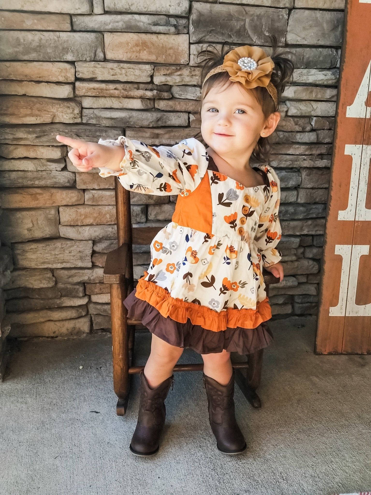 Orange & Brown Fall Floral Ruffle Romper - Marie Nicole Clothing