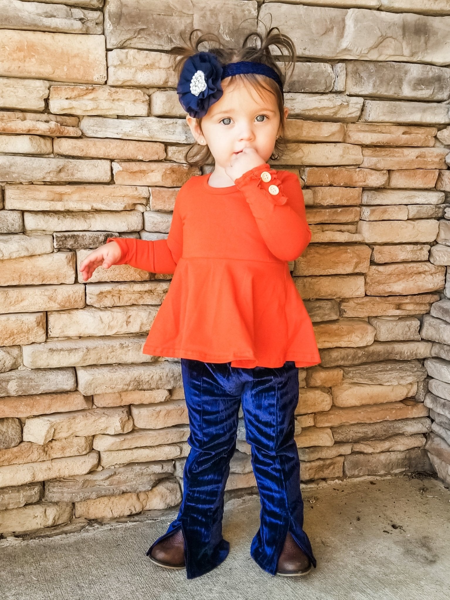 Midnight Blue Velvet Split Hem Bell Bottoms - Marie Nicole Clothing